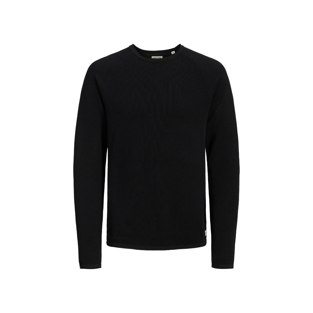 Camisola de malha preta de mangas compridas com gola redonda