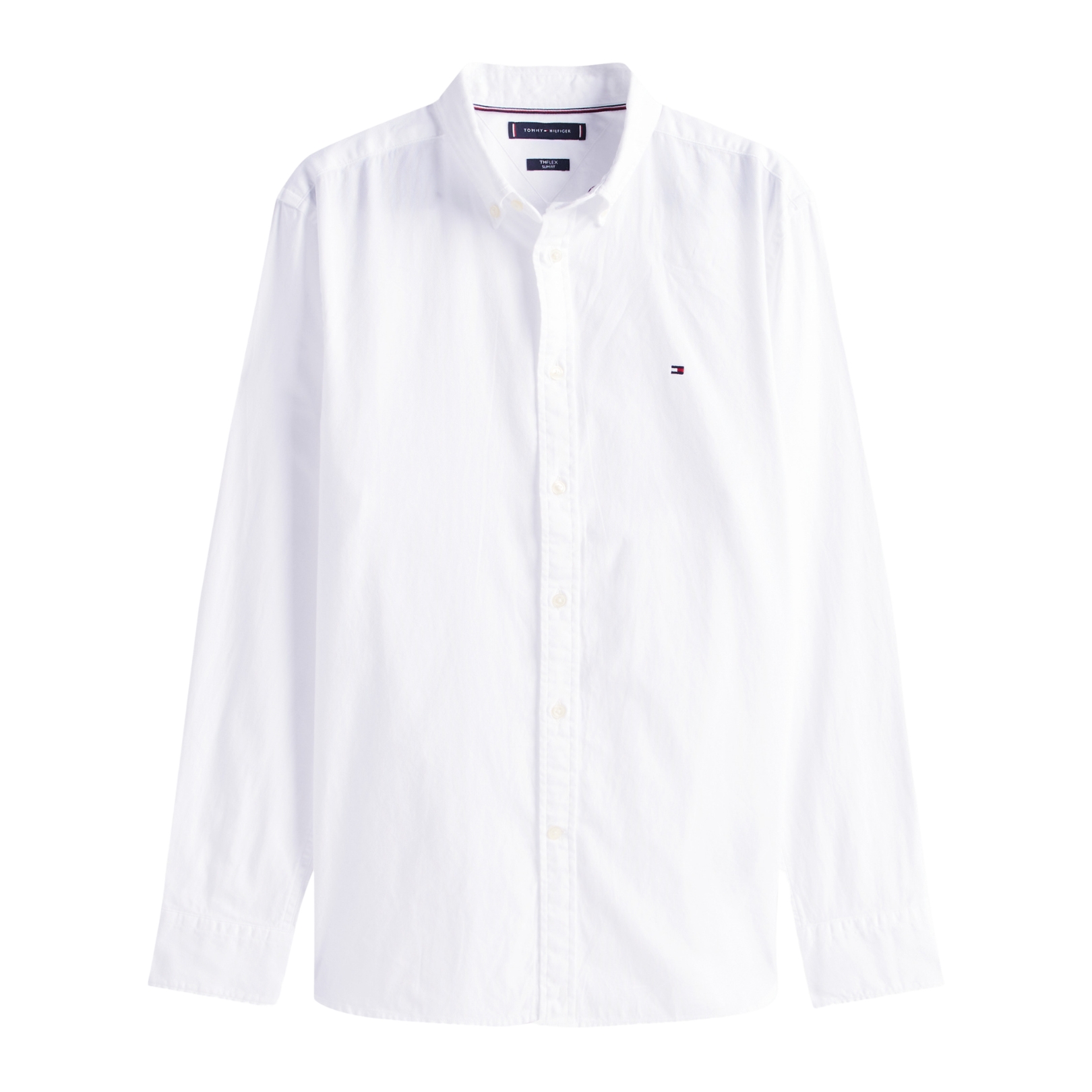 Camisa branca de manga longa com logo Tommy Hilfiger no peito