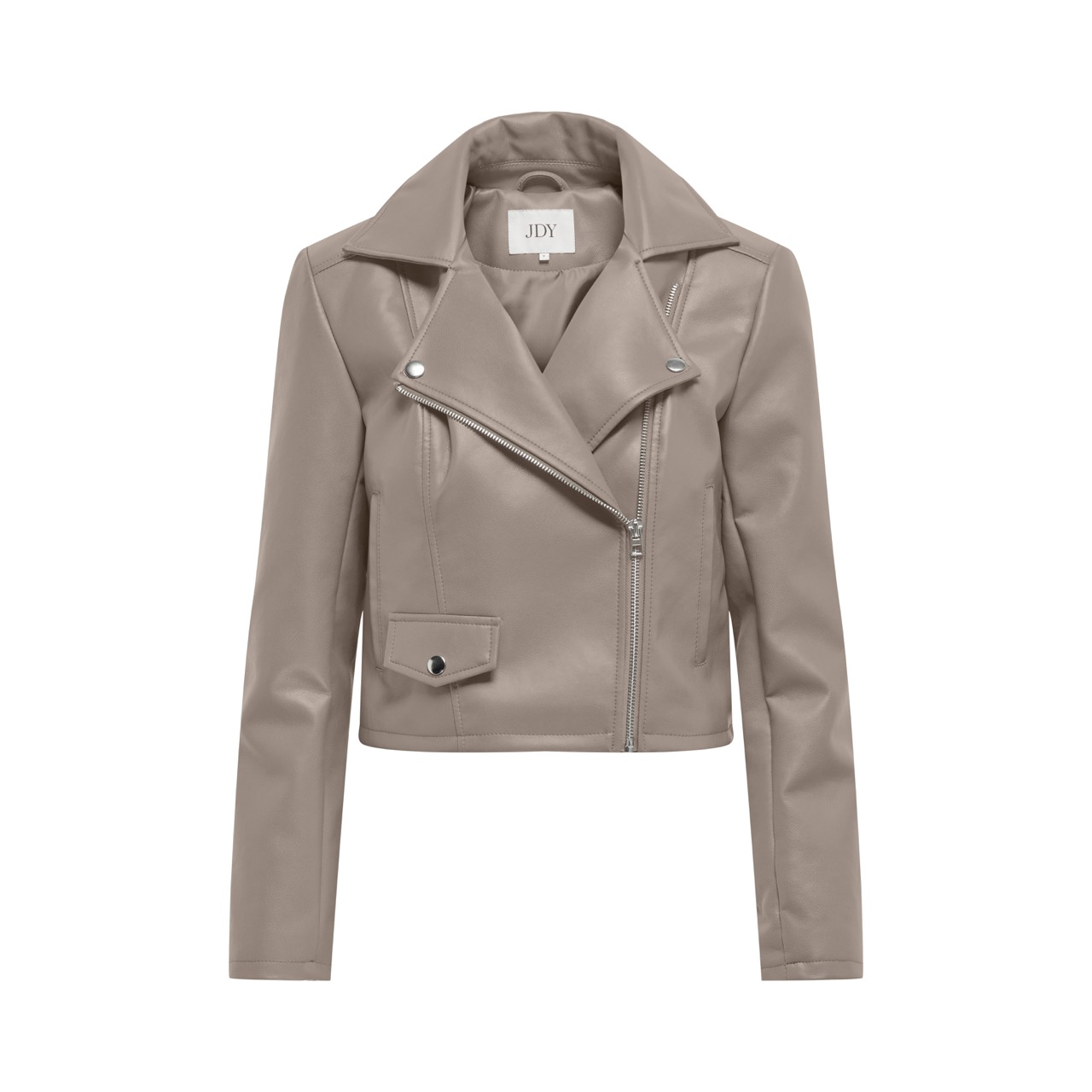 Casaco de senhora curto em pele bege com fecho de correr e bolso