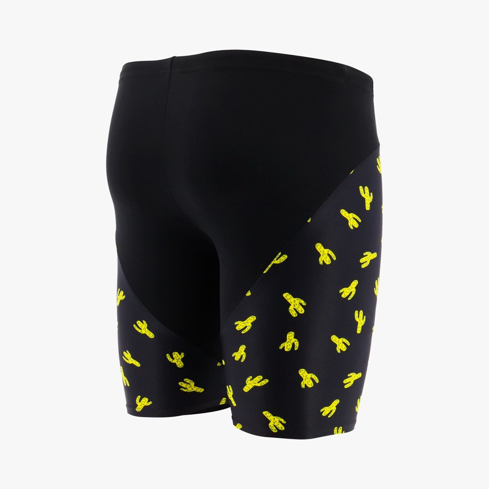 Calções de banho pretos com padrão de cactos amarelos