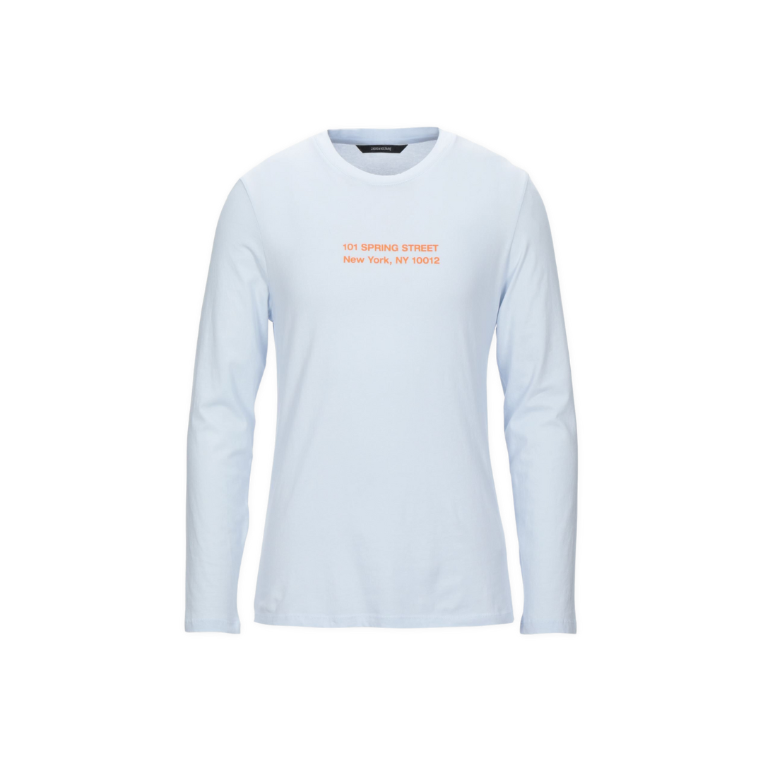 Camisola branca de manga comprida com texto laranja ao centro