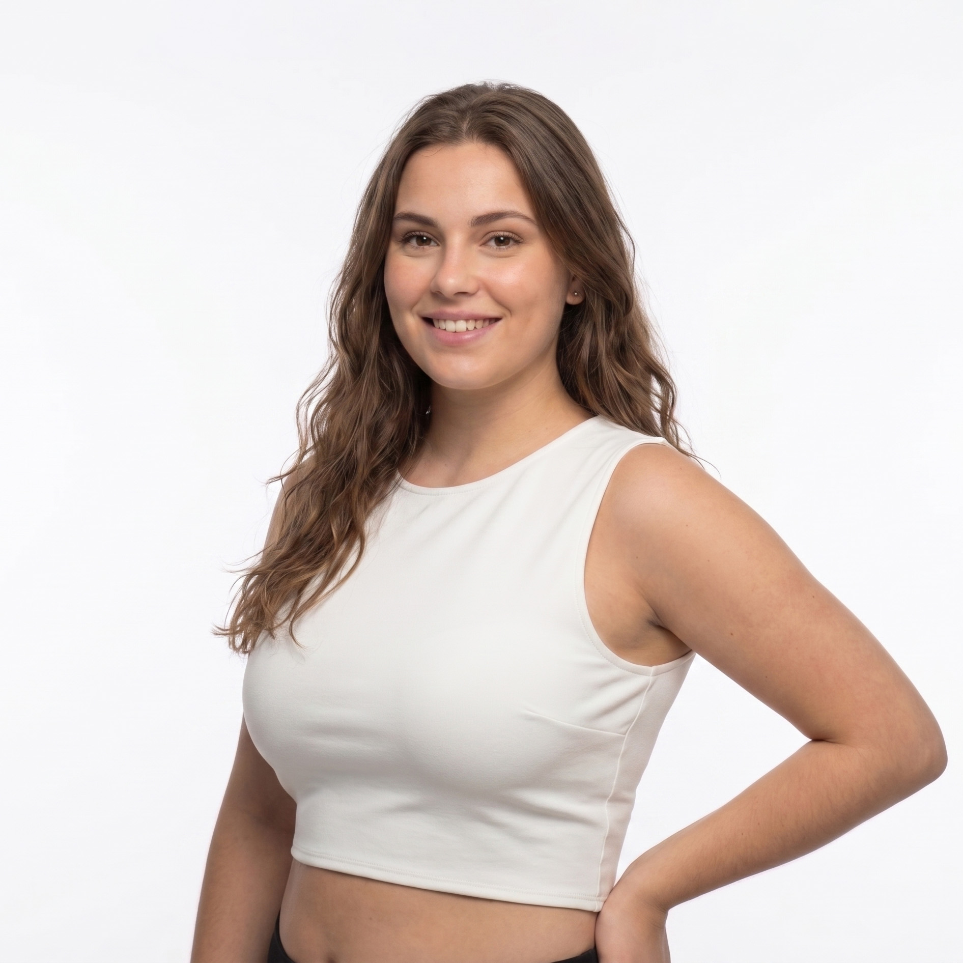 Top cropped branco sem mangas com tecido liso