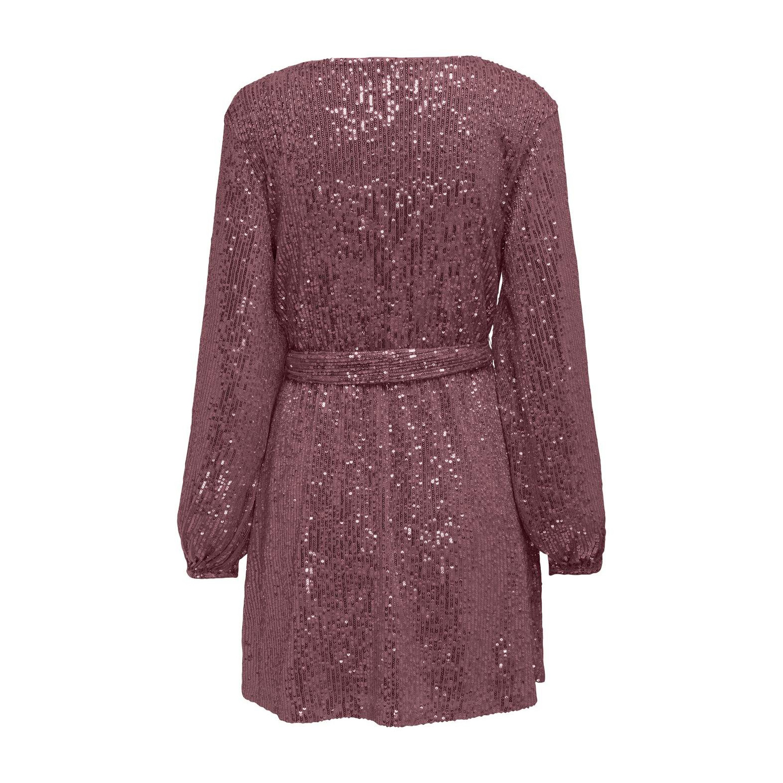 Vestido cor vinho com lantejoulas visto de costas