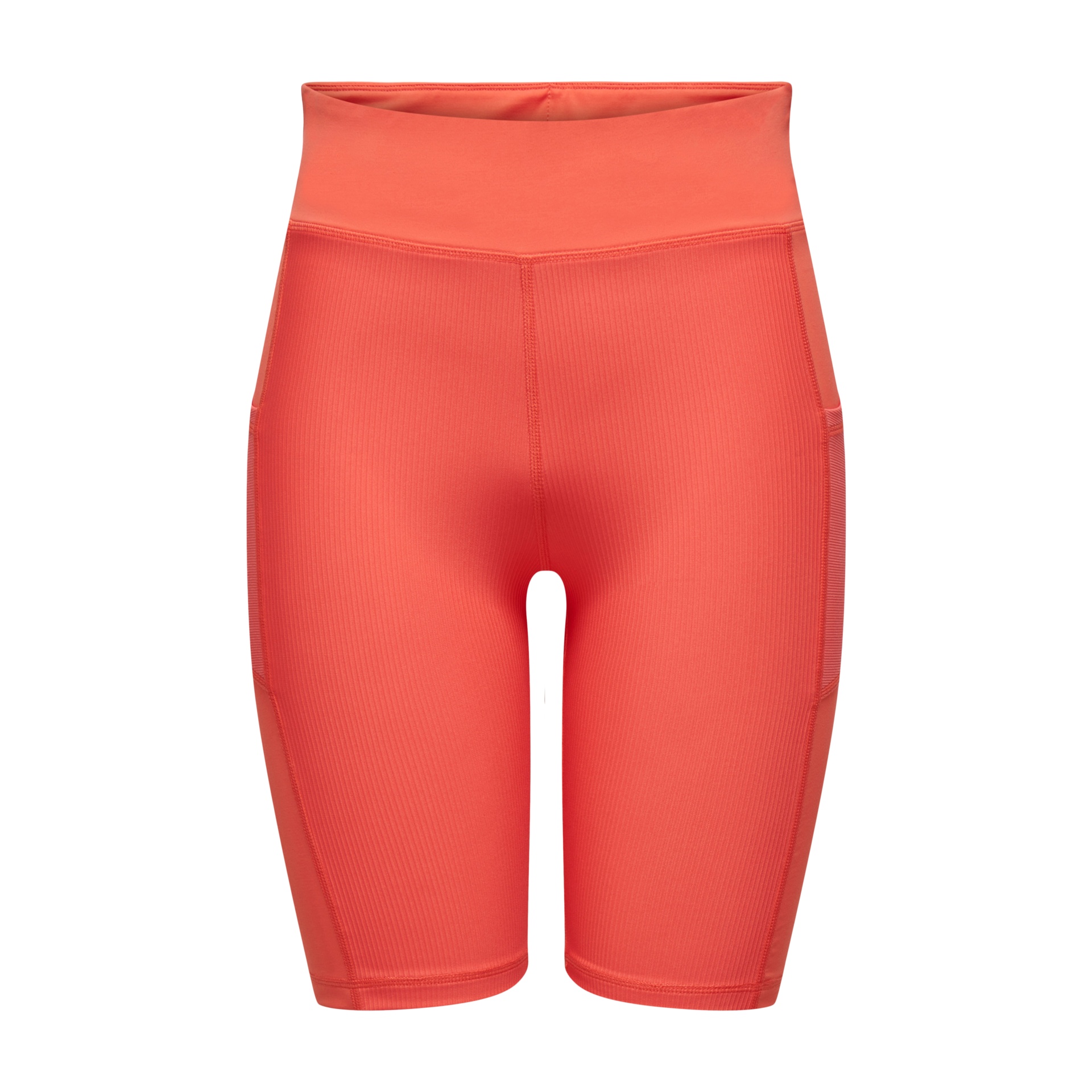 Calções de ciclismo femininos laranja com cintura alta e bolsos laterais