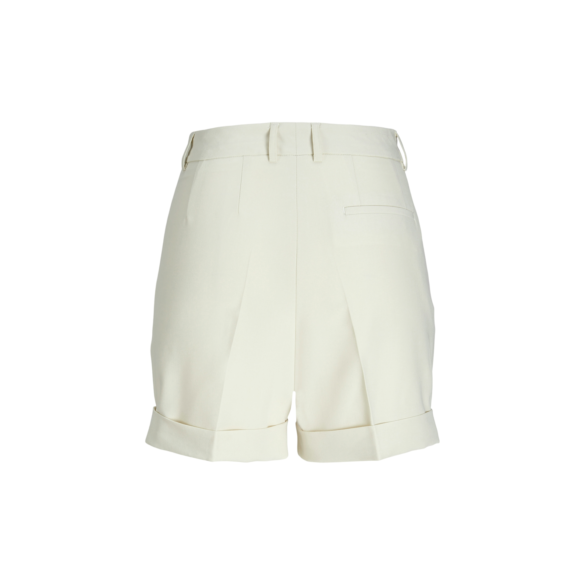 Calções creme femininos com cinto e bainha dobrada