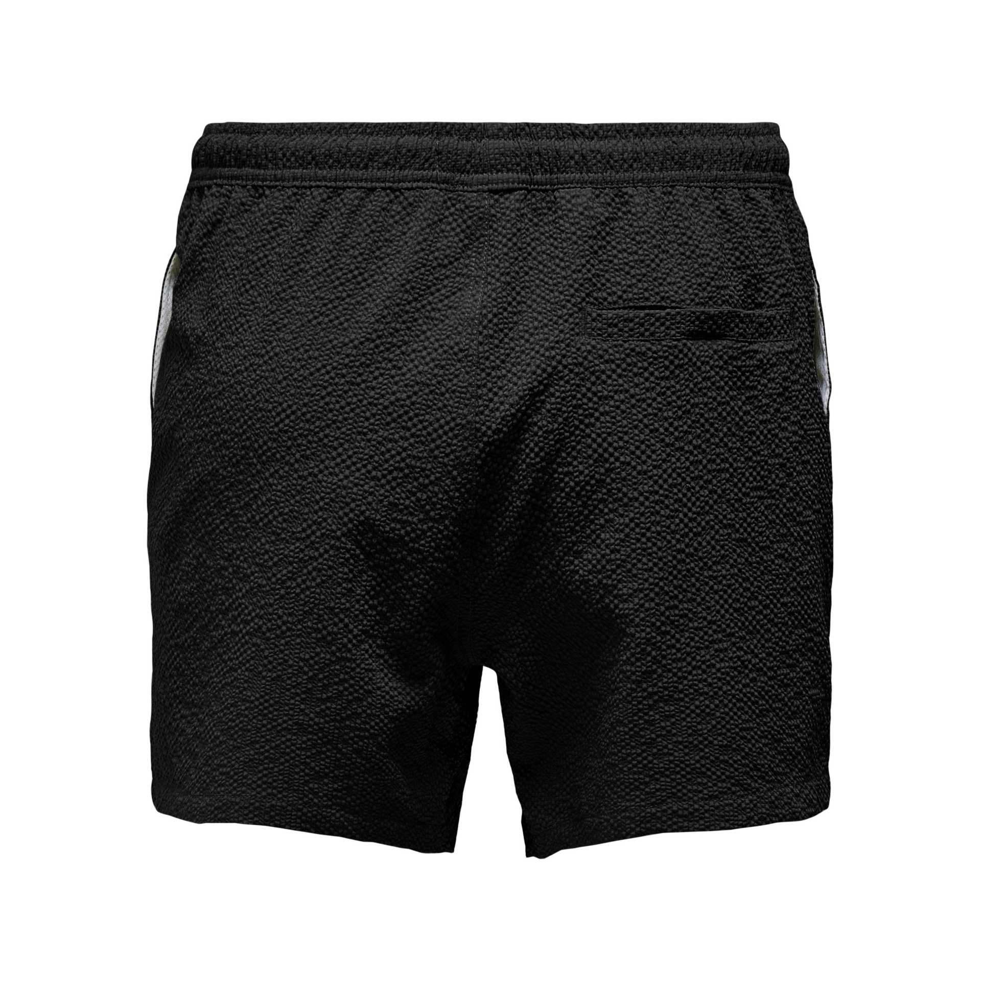 Calções pretos com textura e bolso traseiro