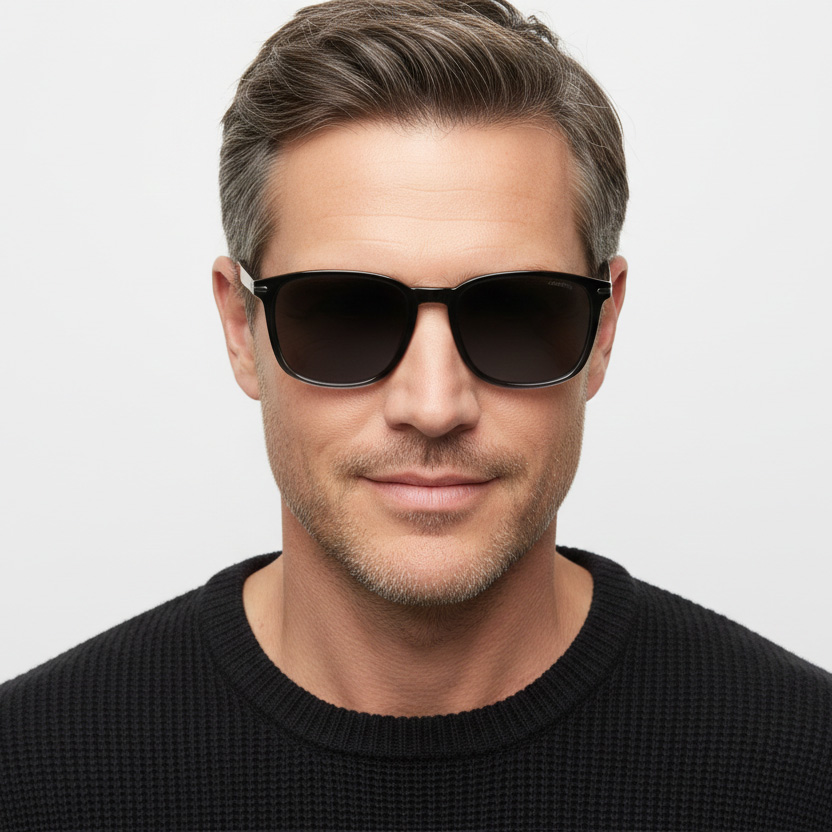 Óculos de sol masculinos com armação preta e lentes escuras