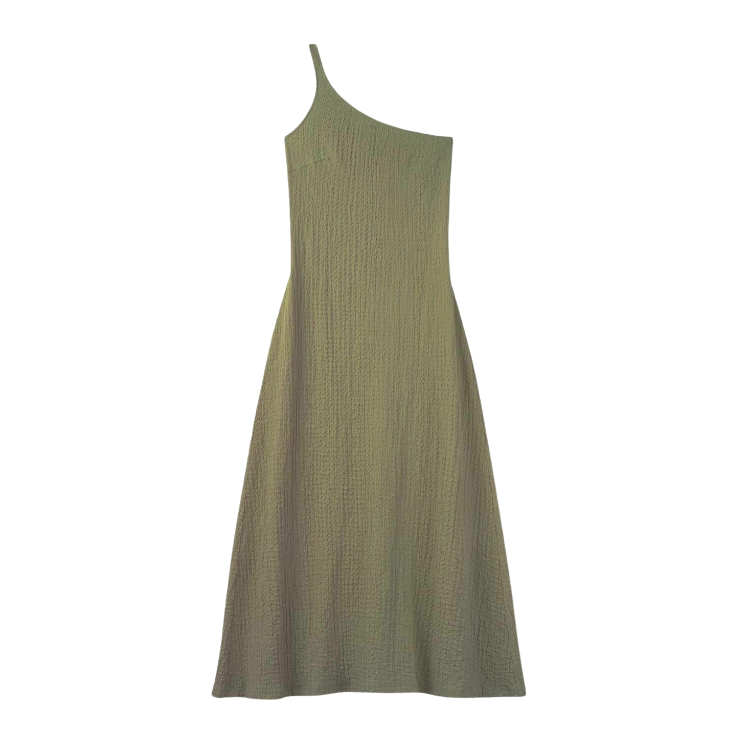 Vestido midi verde seco com alça fina num dos ombros