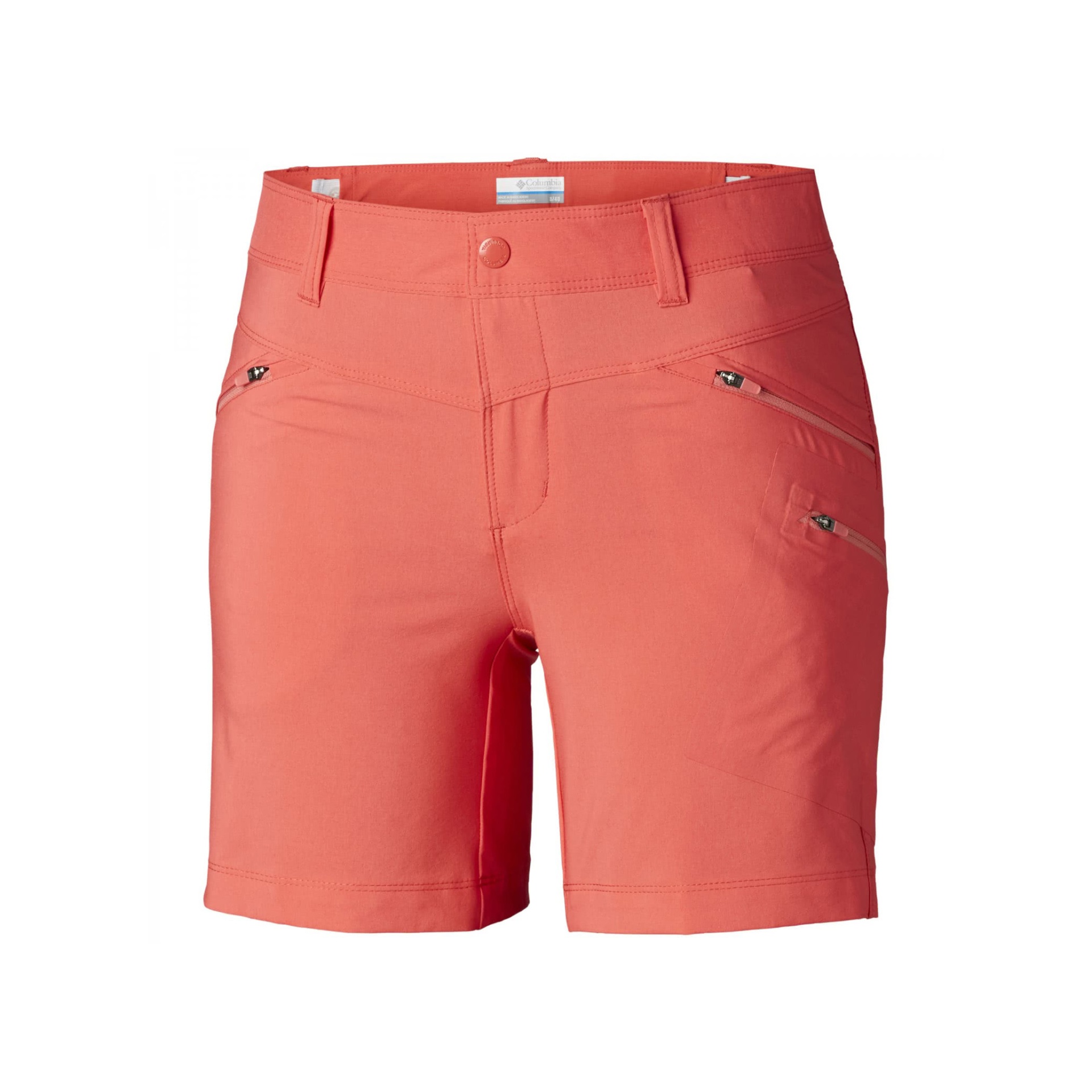 Calções cor coral com bolsos zíper.