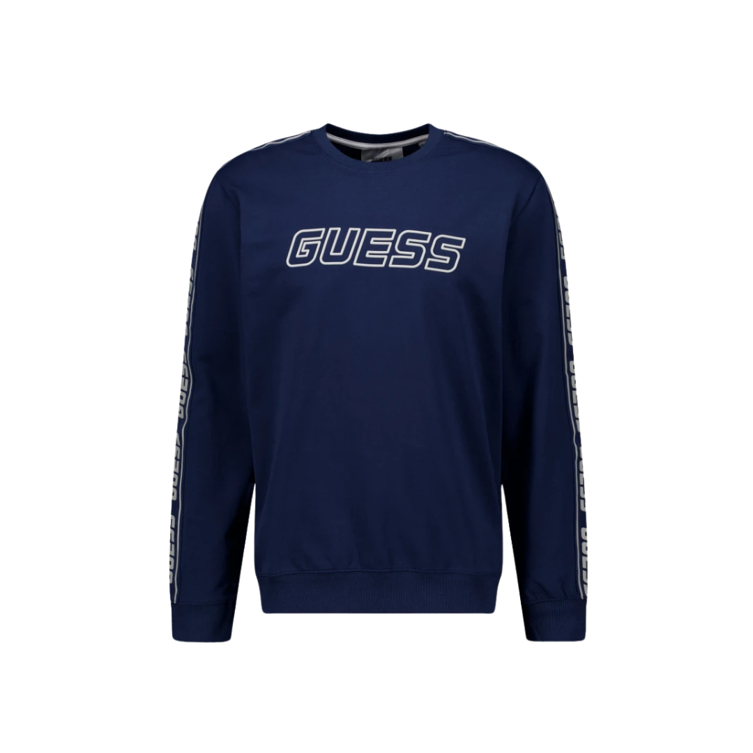 Sweatshirt azul escuro GUESS com logótipo branco no peito e nas mangas
