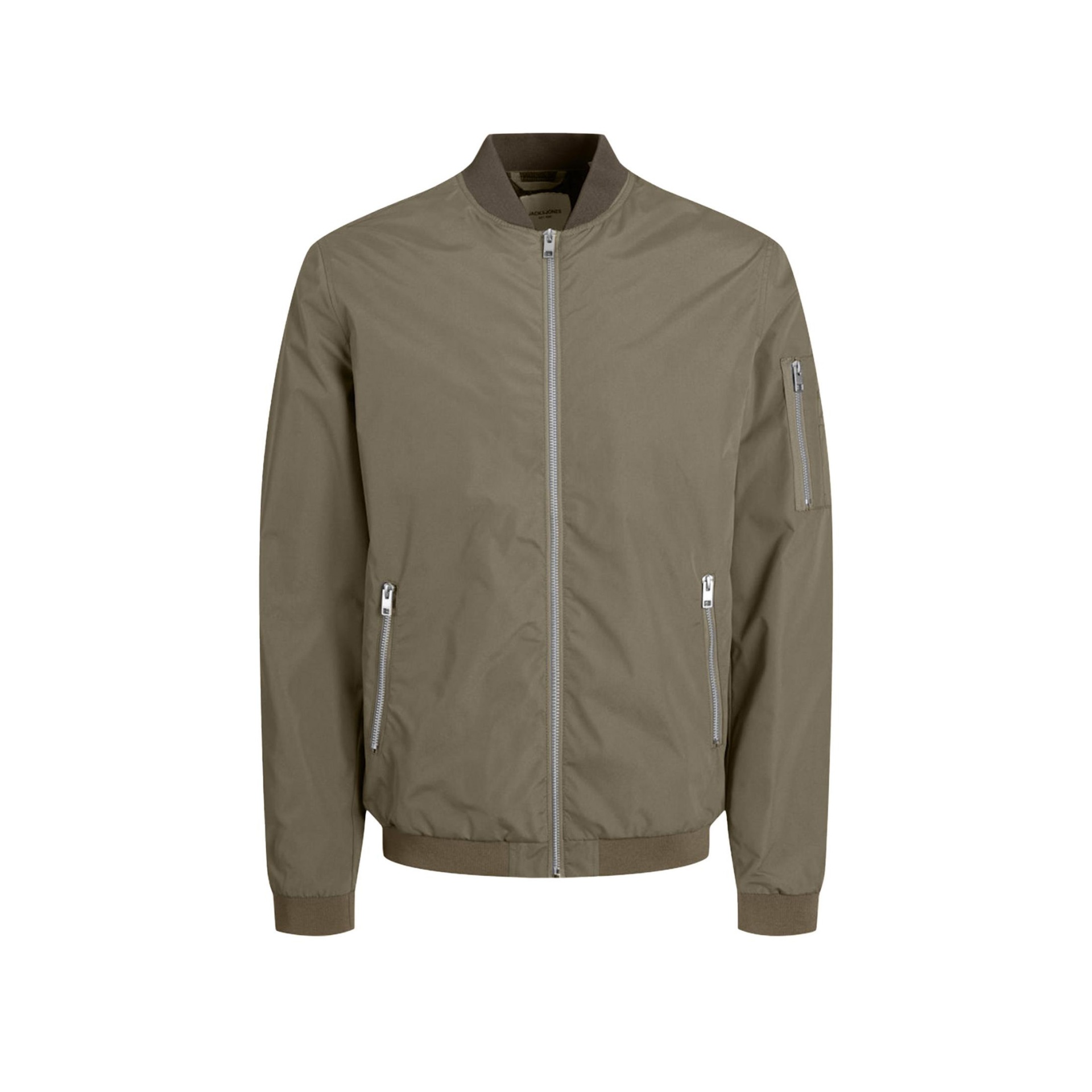 Casaco bomber bege castanho com fecho de correr e bolsos com fecho