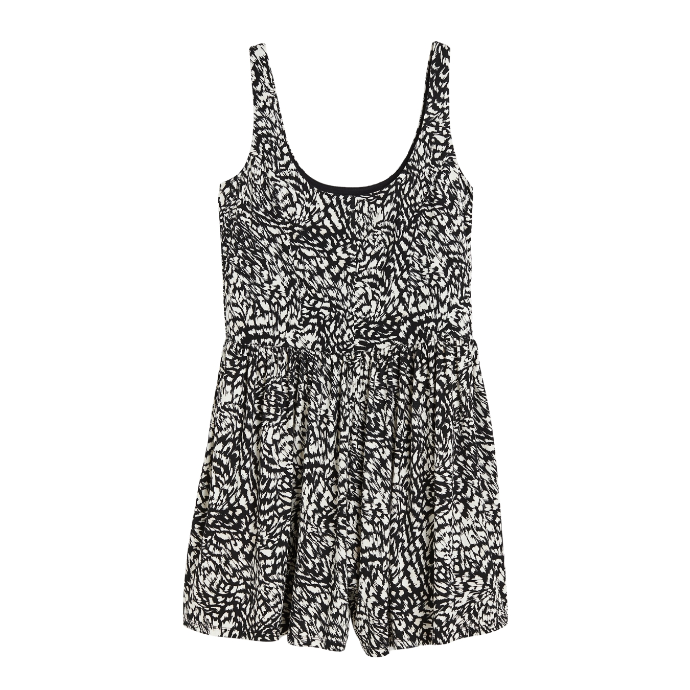 Vestido sem manga preto e branco com padrão abstrato