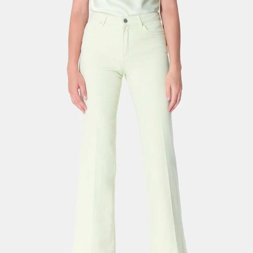 Calças de ganga creme com corte direto e cintura alta