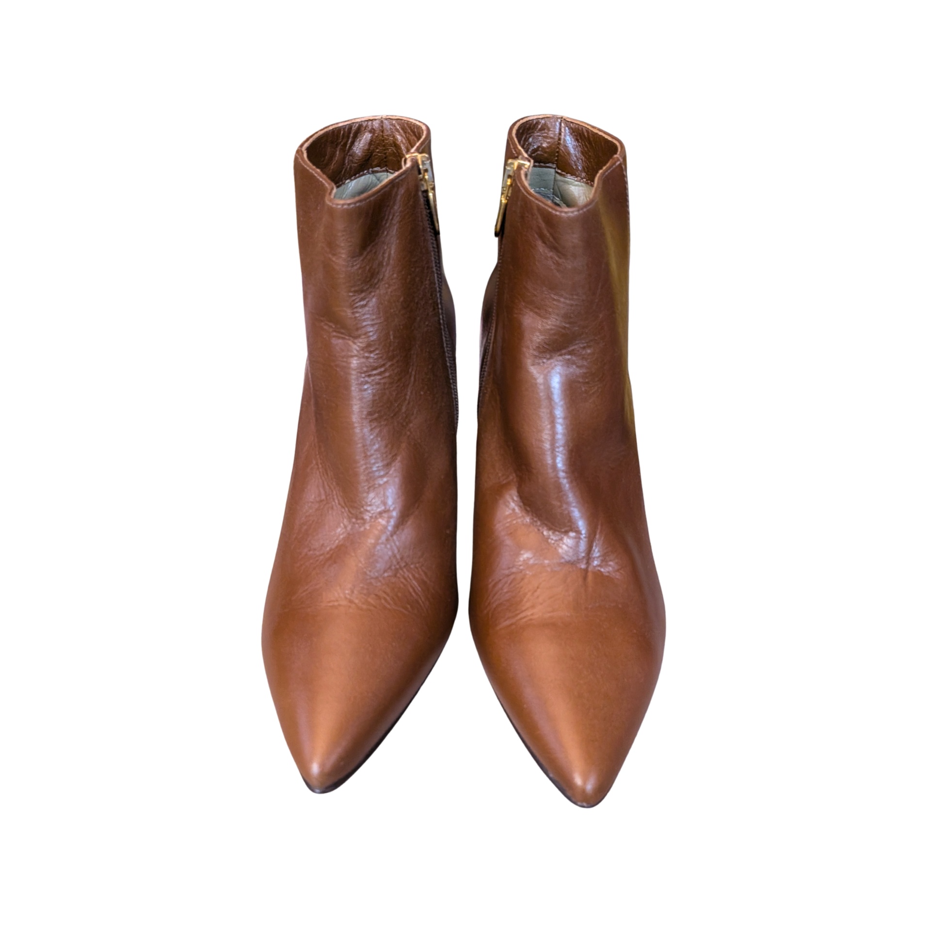 Botas de mulher castanhas em pele com fecho dourado na lateral