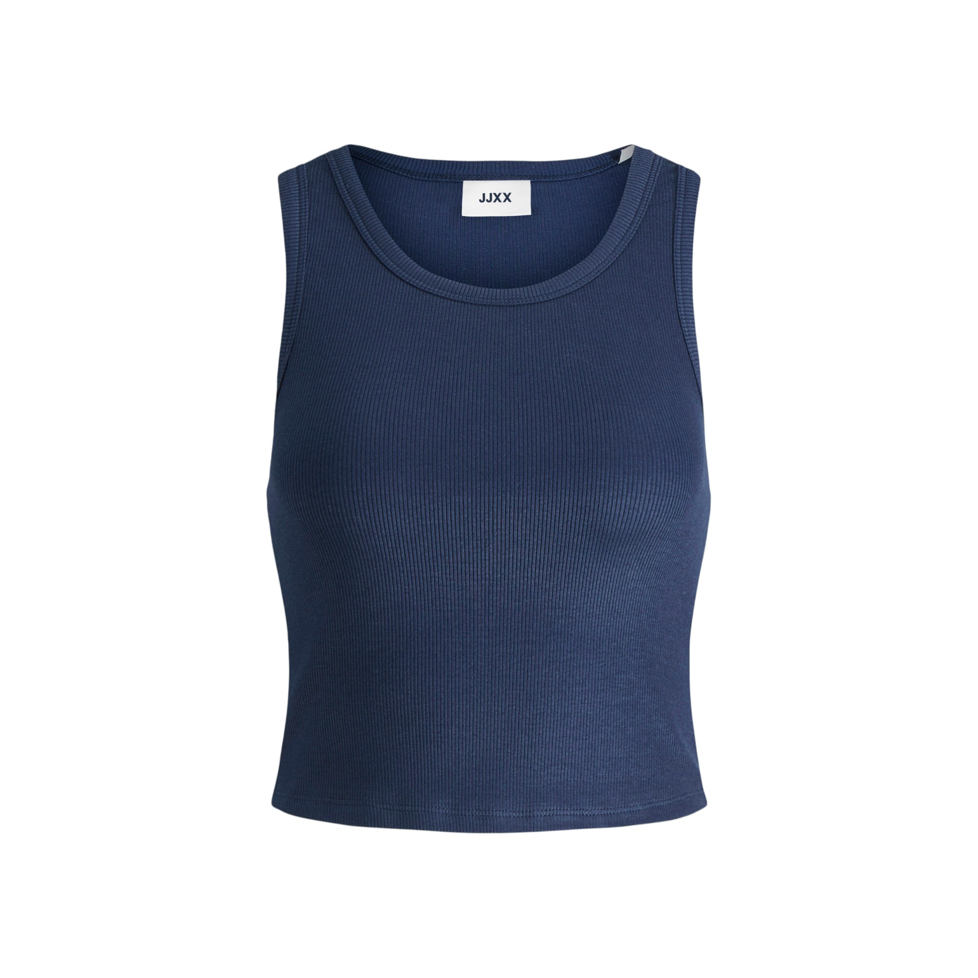 Top cropped azul escuro canelado feminino