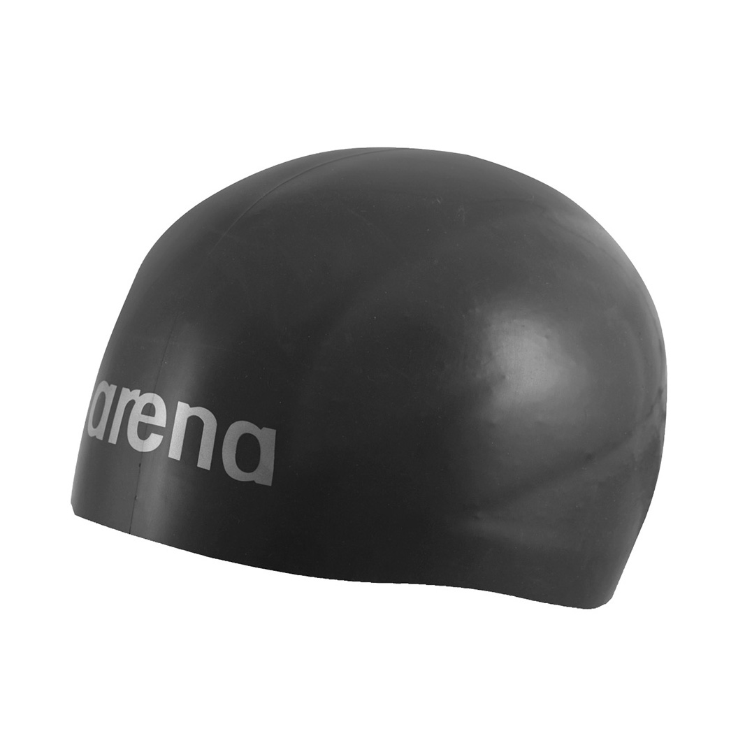 Touca de natação preta com o texto 'arena'