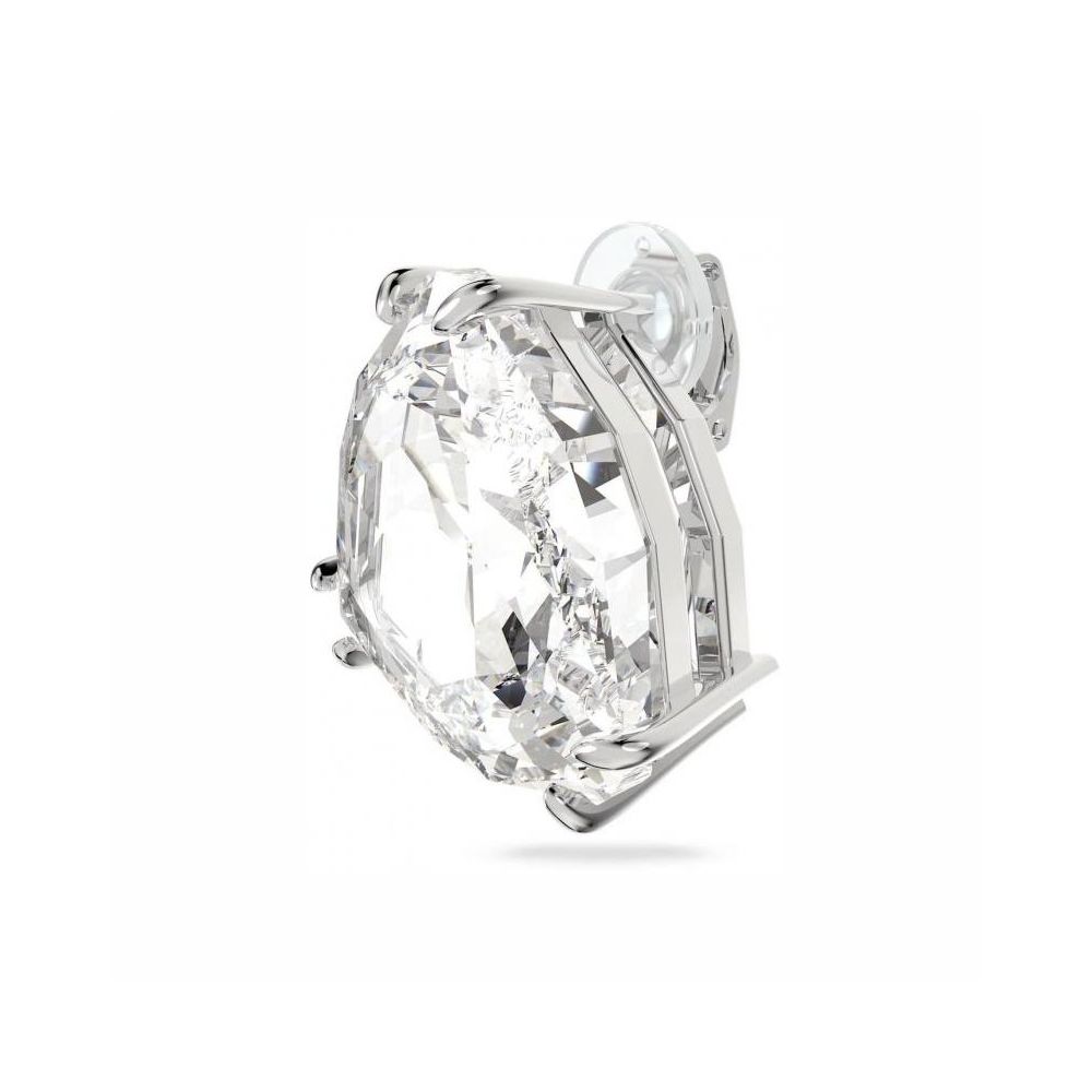 Brinco de solitário com pedra facetada transparente e metal prateado