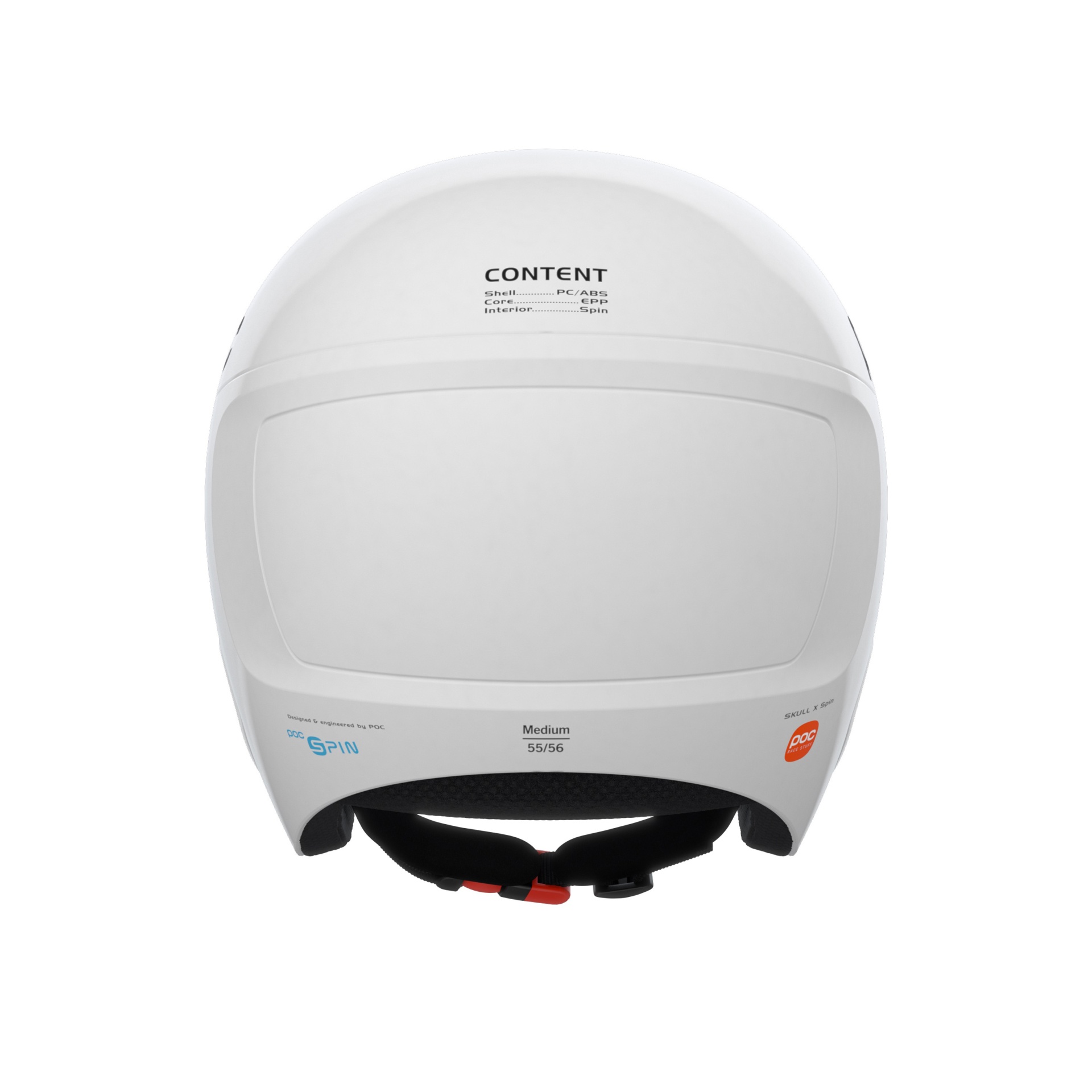 Capacete desportivo branco visto de trás com textos e logótipos