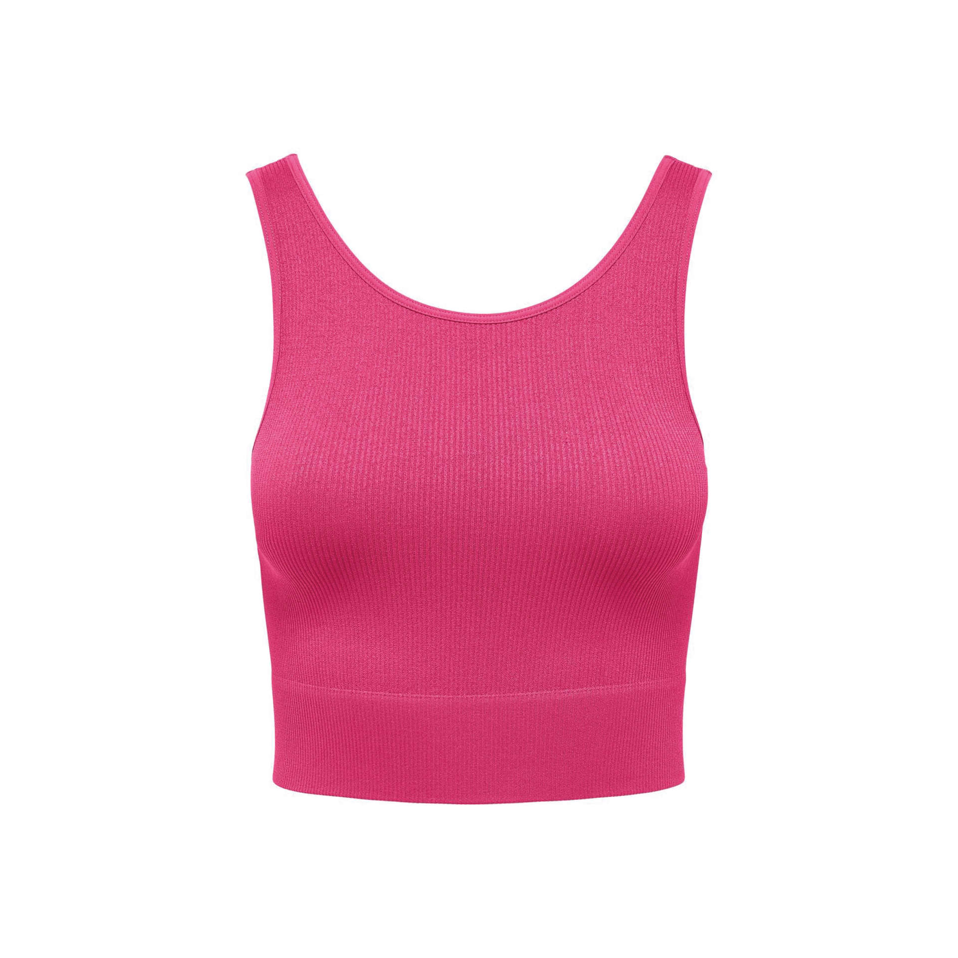 Top cropped rosa de malha canelada com alças largas