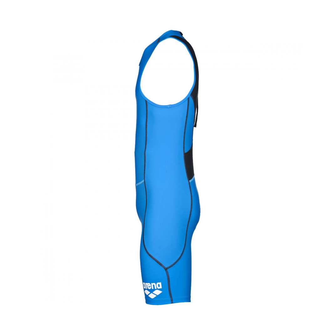 Roupa de banho azul desportiva com logo arena branca