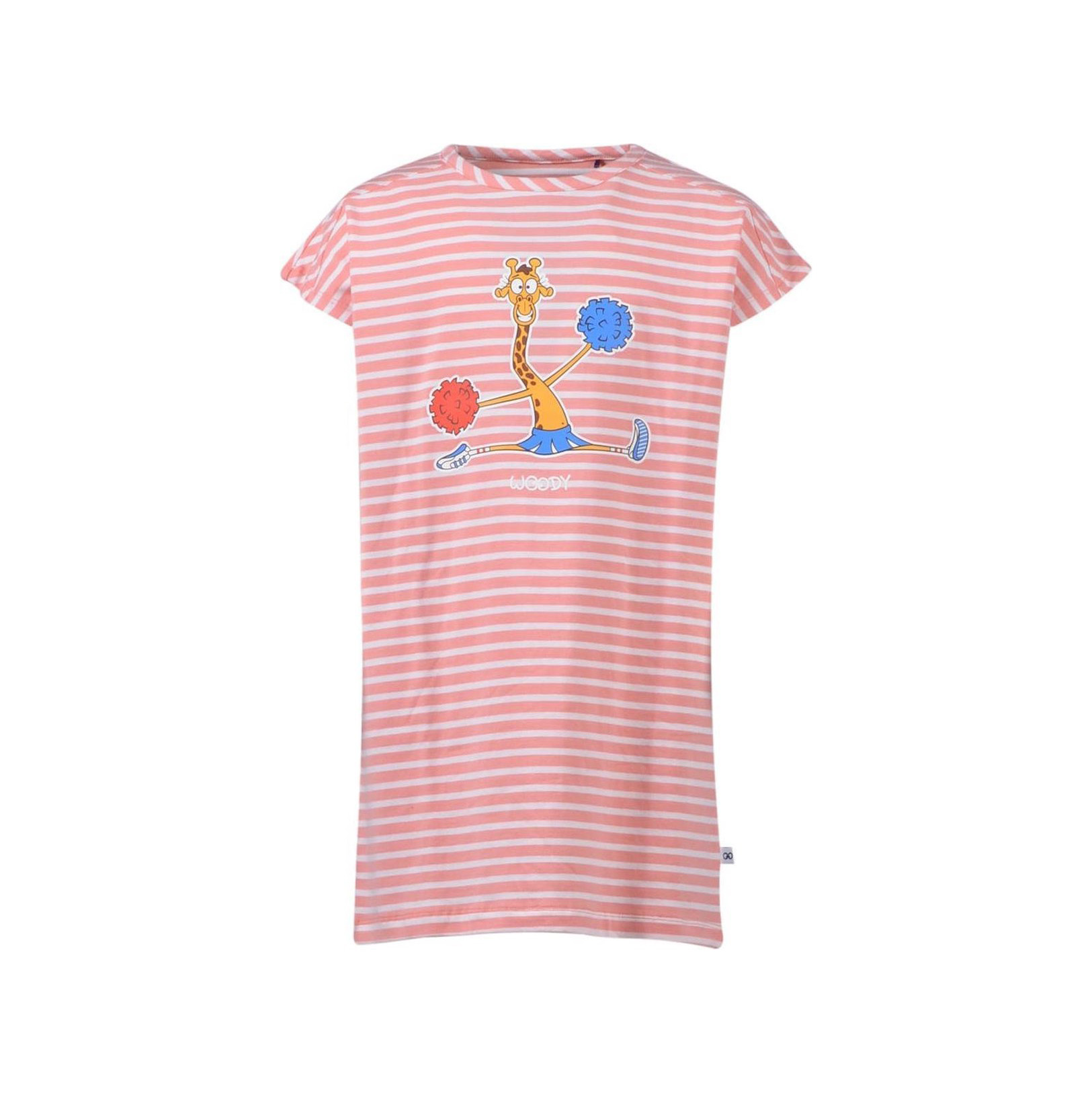 Vestido riscas rosa e branco com estampado de girafa