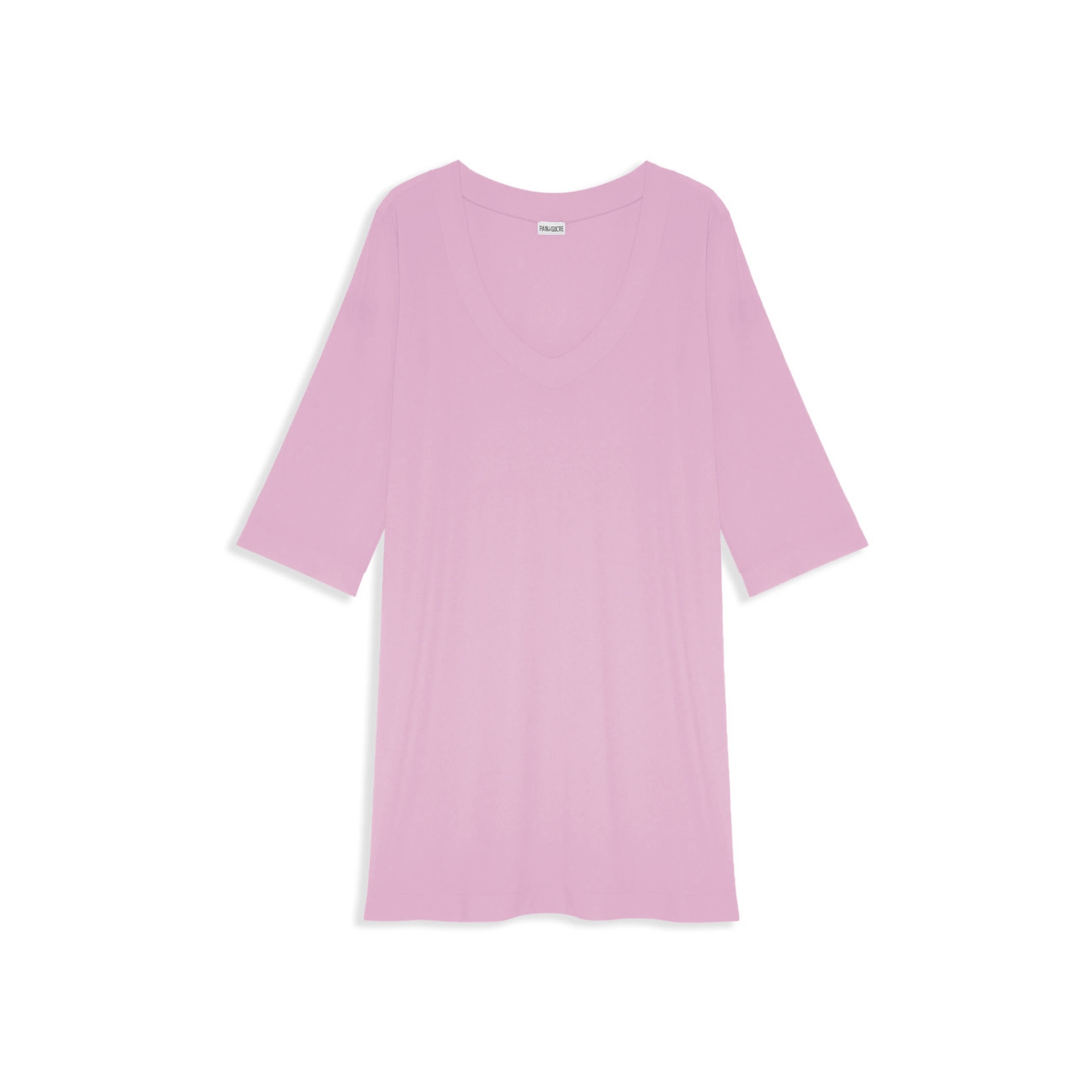 T-shirt rosa claro com decote em V e mangas três quartos
