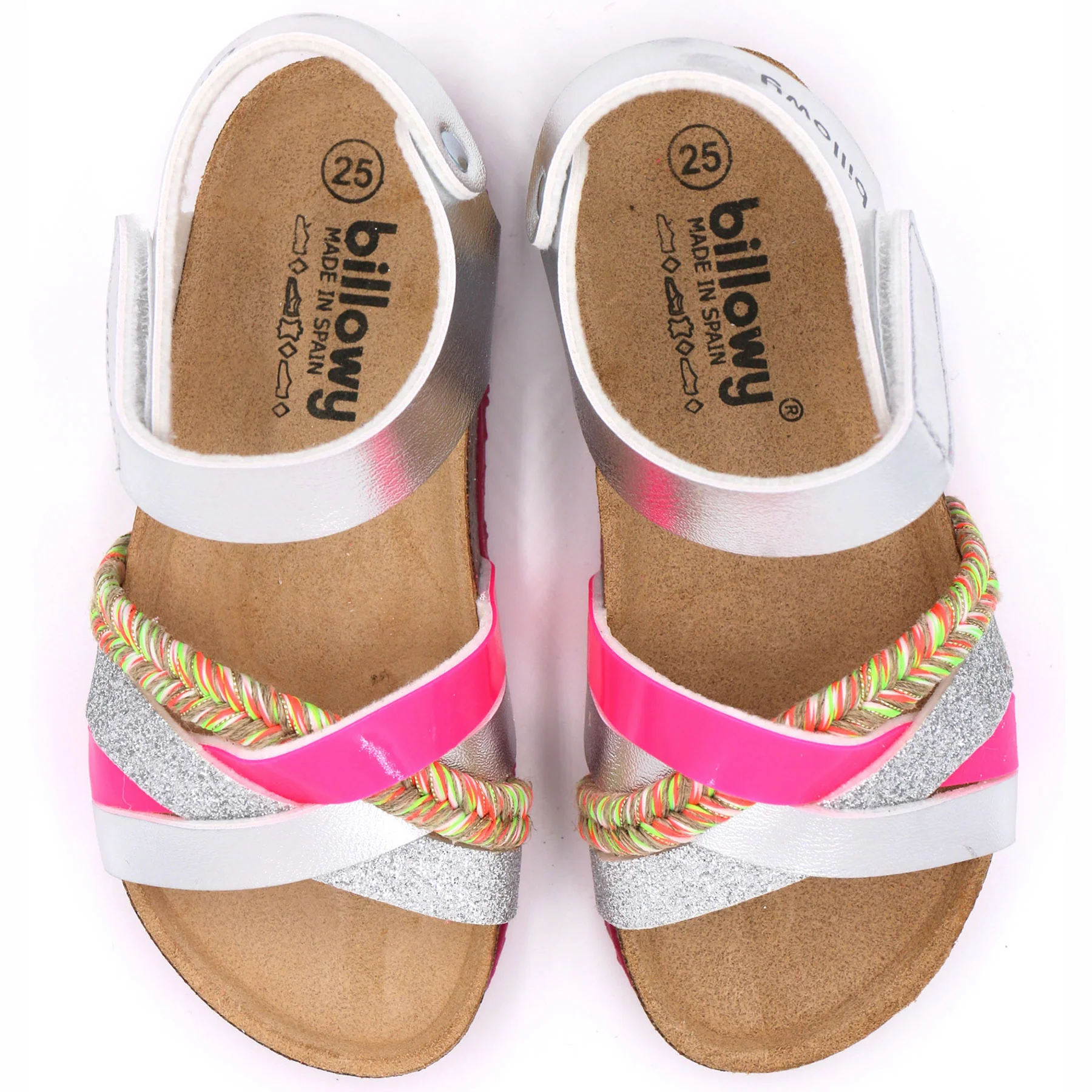 Sandálias infantis coloridas tamanho 25 com tiras e cordão multicolorido