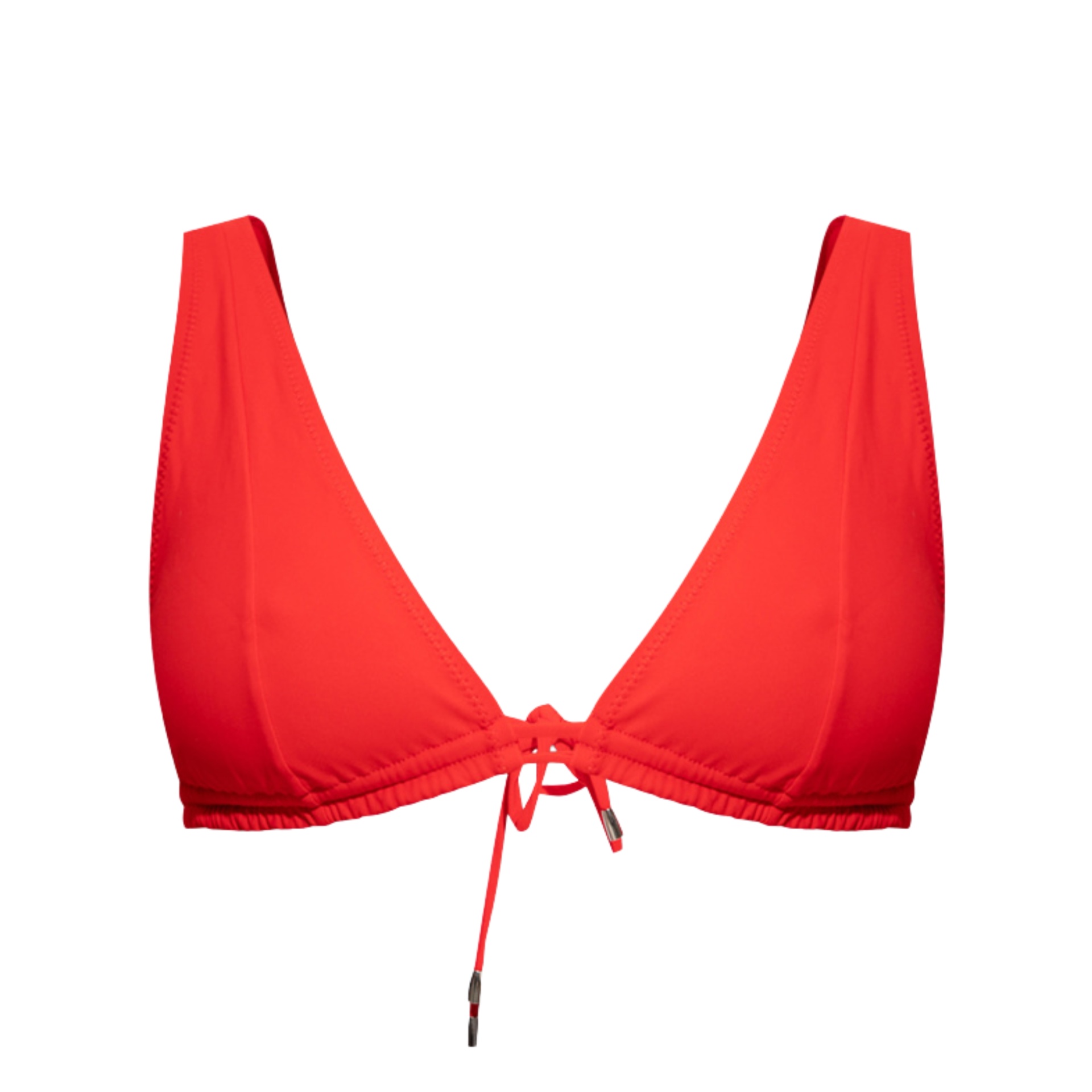 Top de biquíni vermelho com alças largas e cordão ajustável no centro.