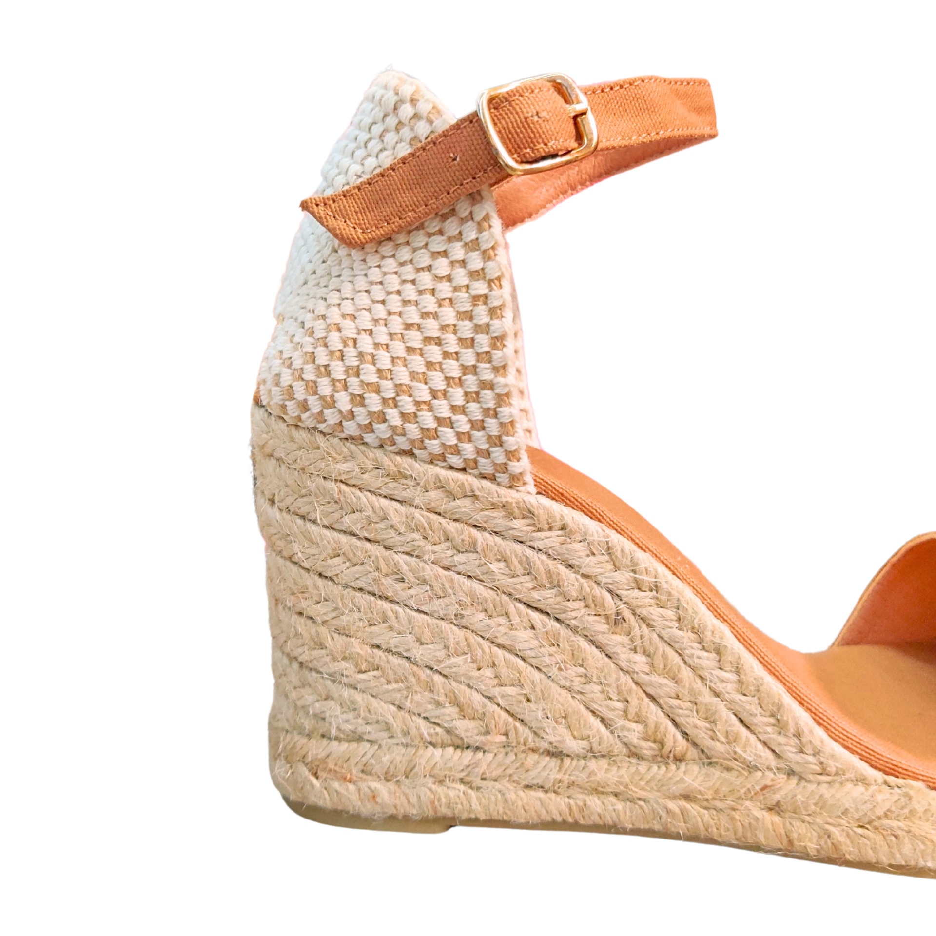 Sandália de cunha com salto em juta e tiras castanho claro