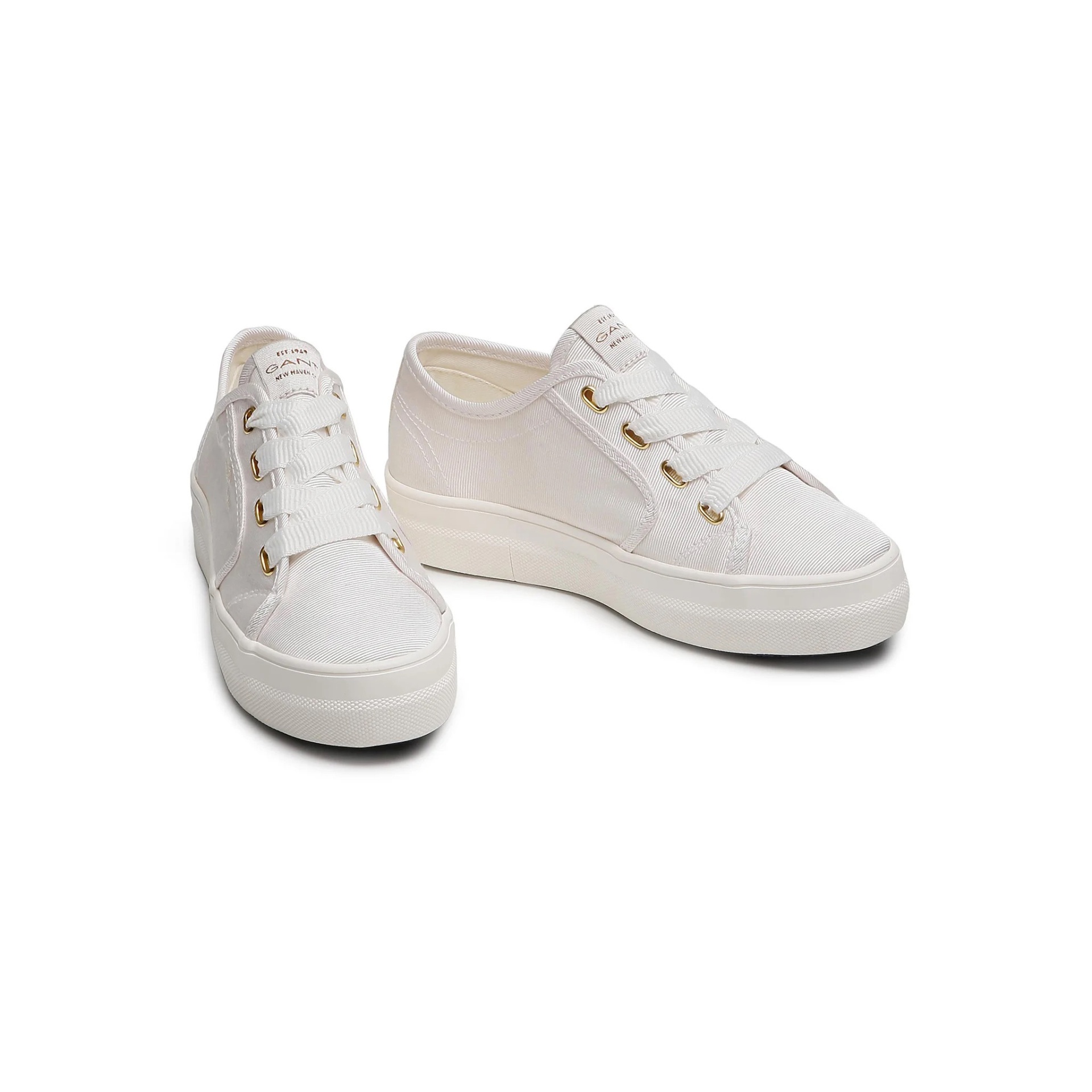 Ténis Keds brancos em tecido com detalhes dourados