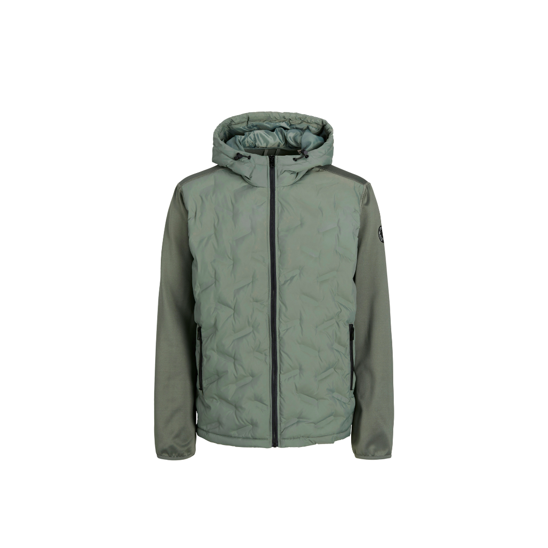 Casaco verde com capuz e fecho de correr