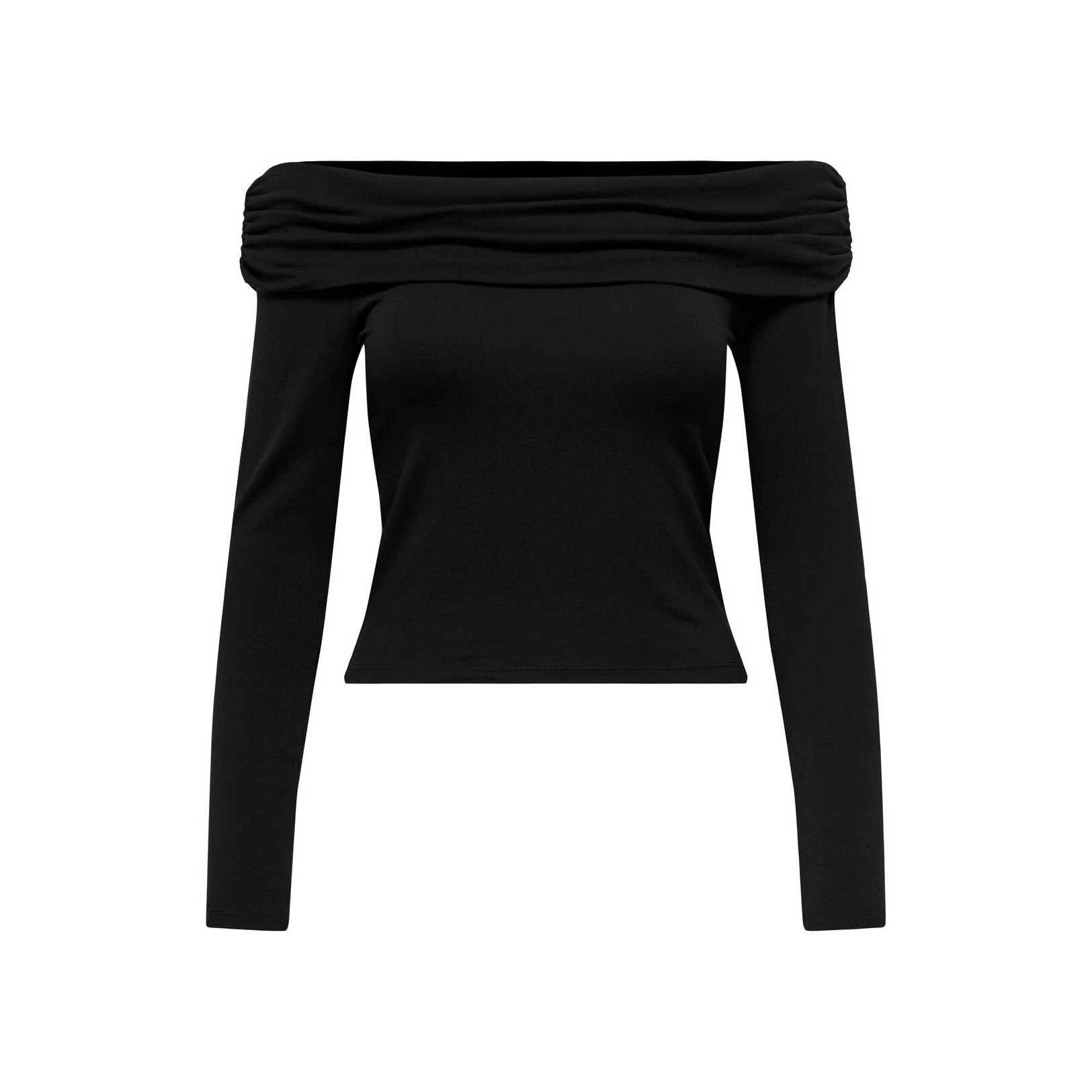 Camisola preta de manga comprida com decote ombro a ombro