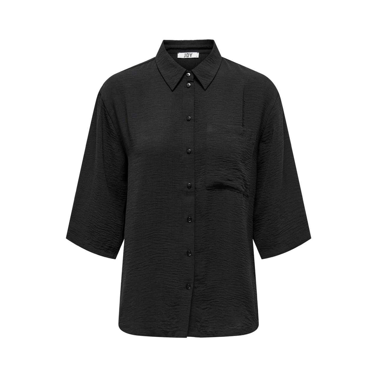 Camisa preta texturizada com botões e gola clássica