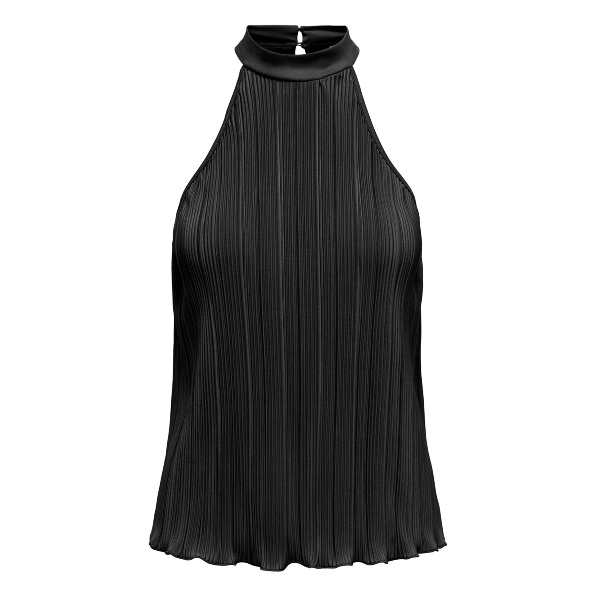 Top feminino preto plissado com gola alta