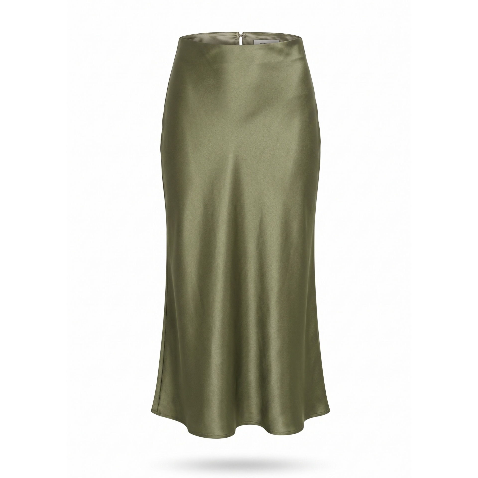 Saia midi verde-oliva acetinada