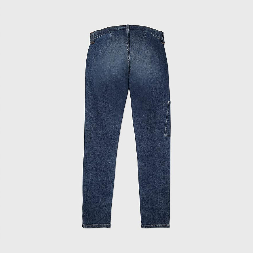 Calças de ganga azuis escuras vista traseira com bolso lateral