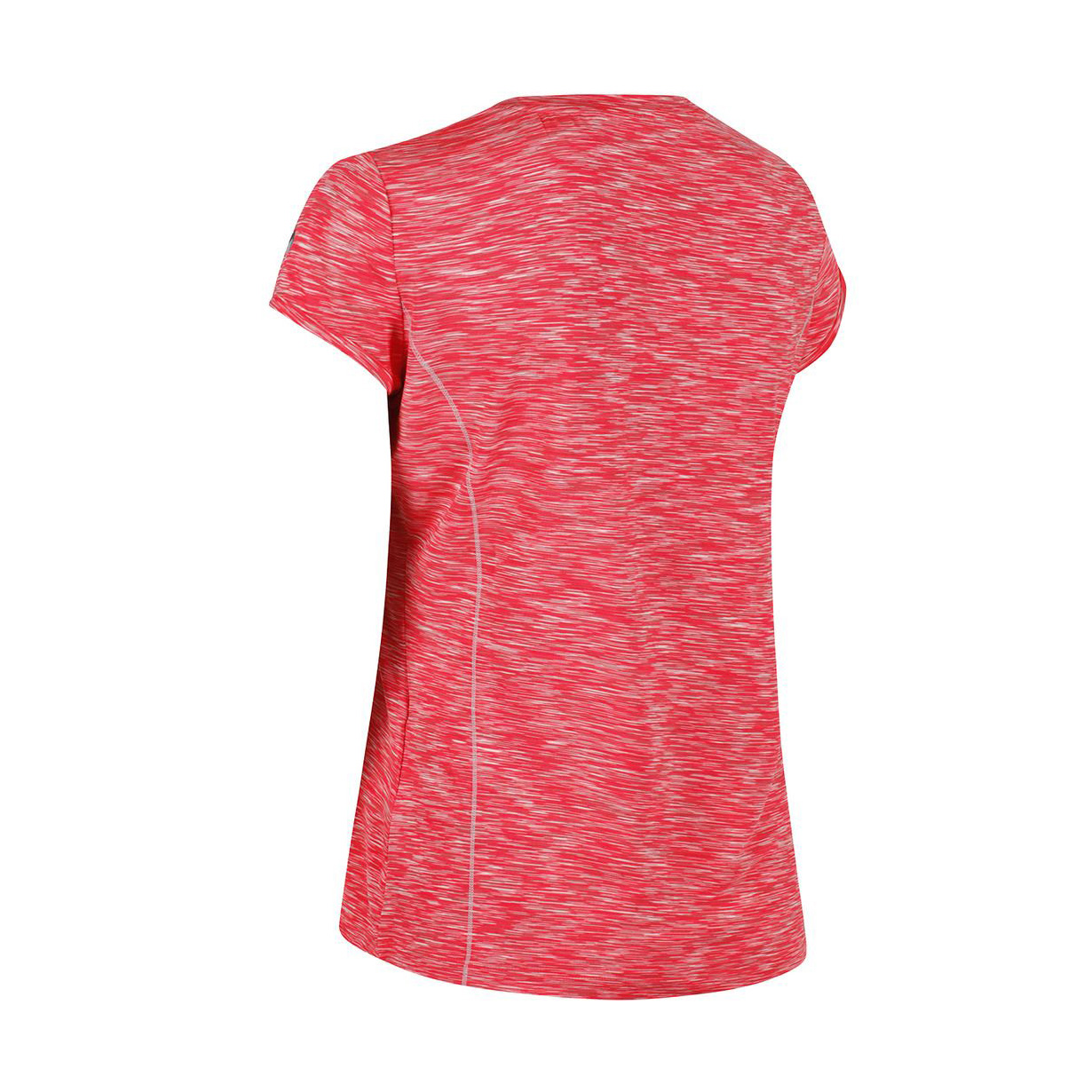 T-shirt feminina vermelha e branca vista de trás