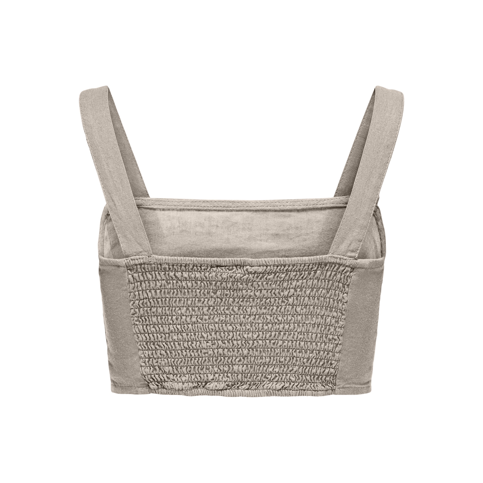 Top cropped bege claro com alças largas e textura franzida