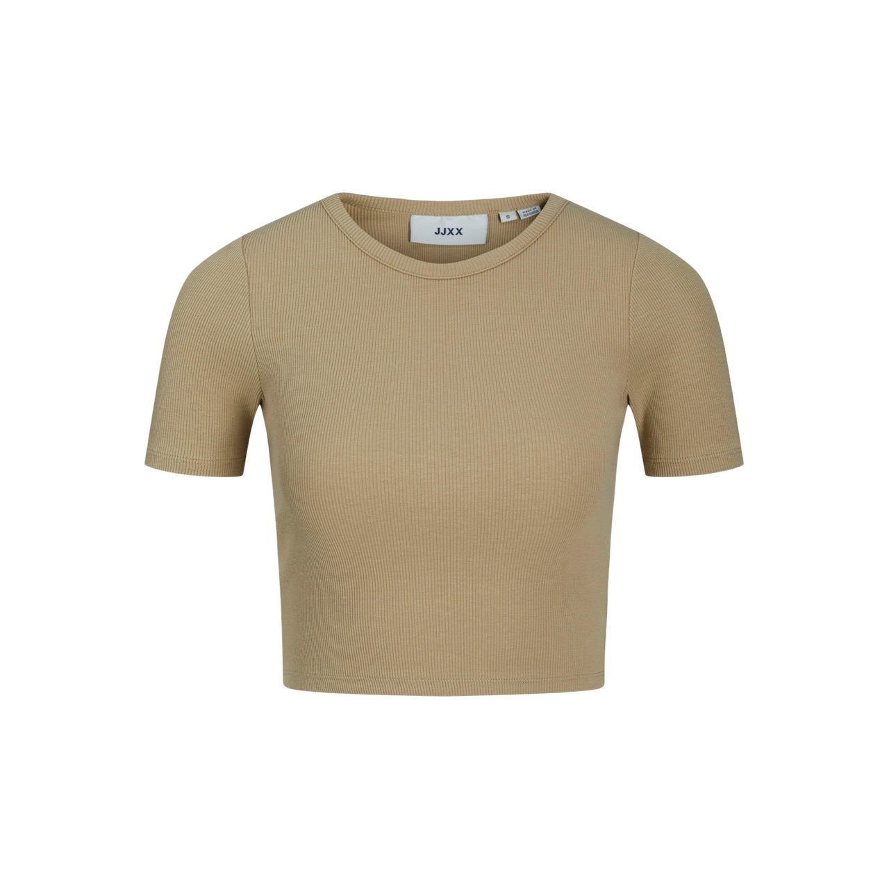 T-shirt cropped bege de manga curta com padrão texturizado