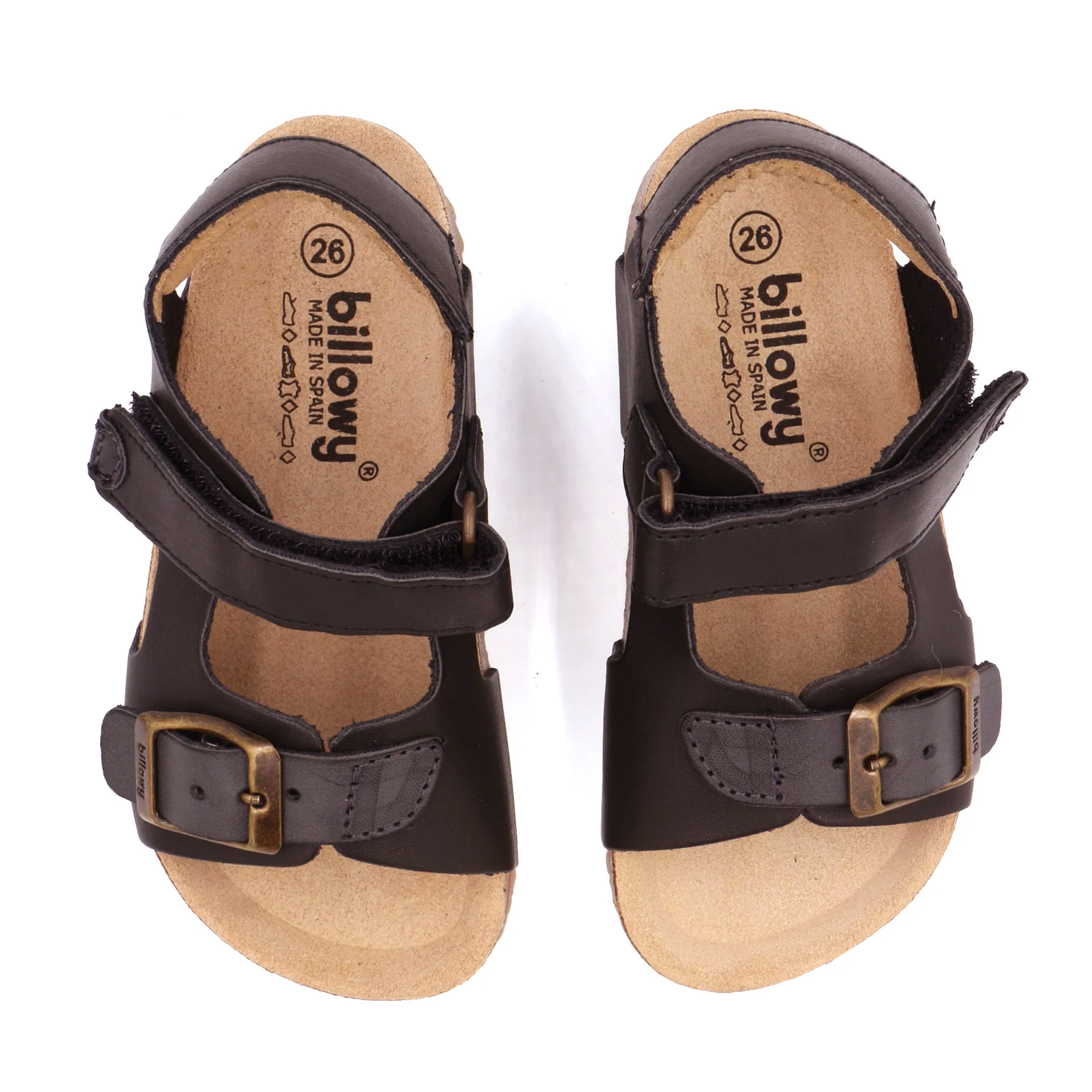 Sandálias infantis pretas billowy com fecho de velcro e fivela