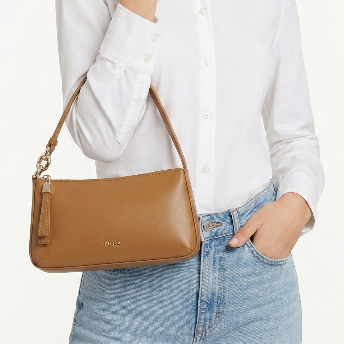 Mala de mão Furla castanha em pele com alça fina