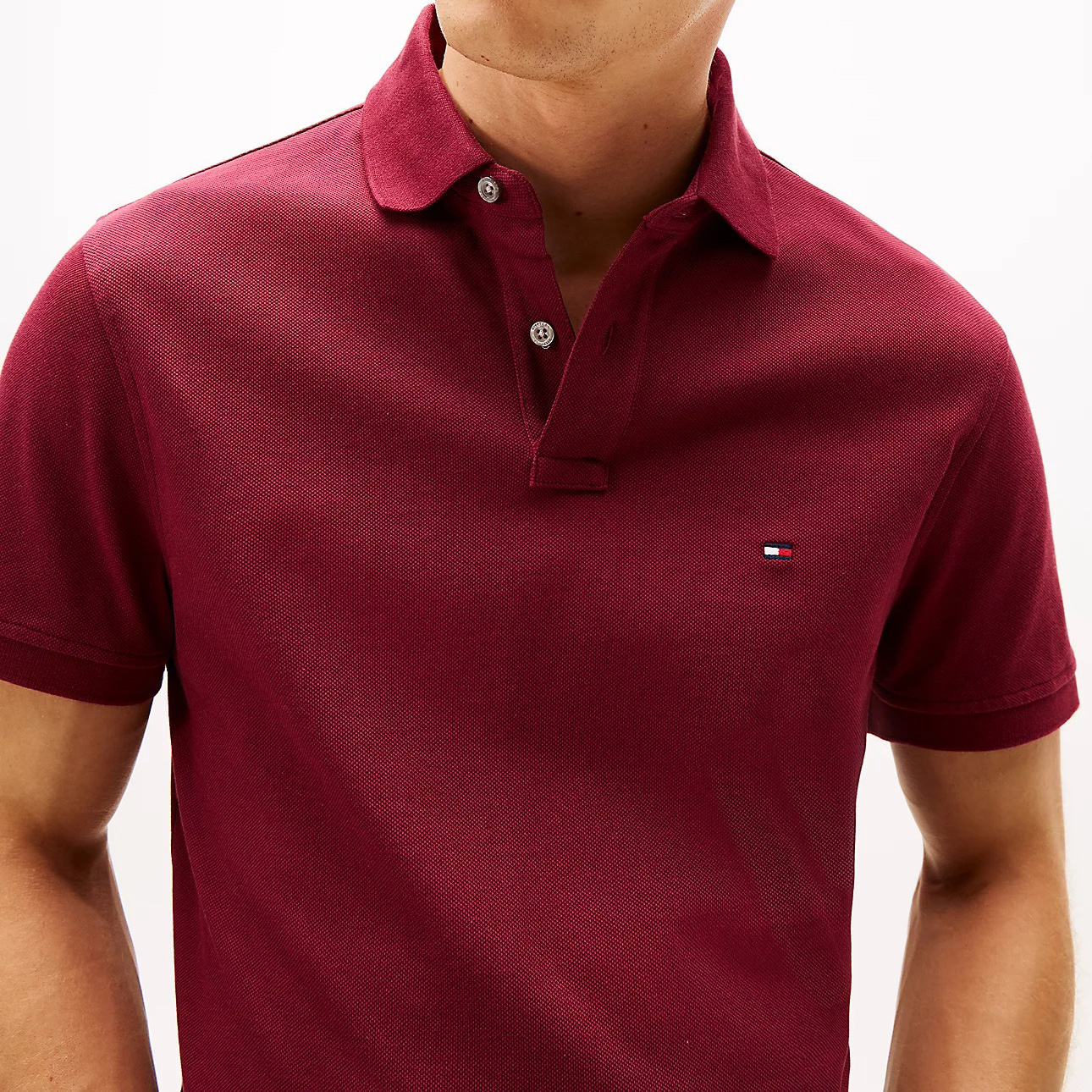 Polo vermelho vinho para homem com logo Tommy Hilfiger bordado