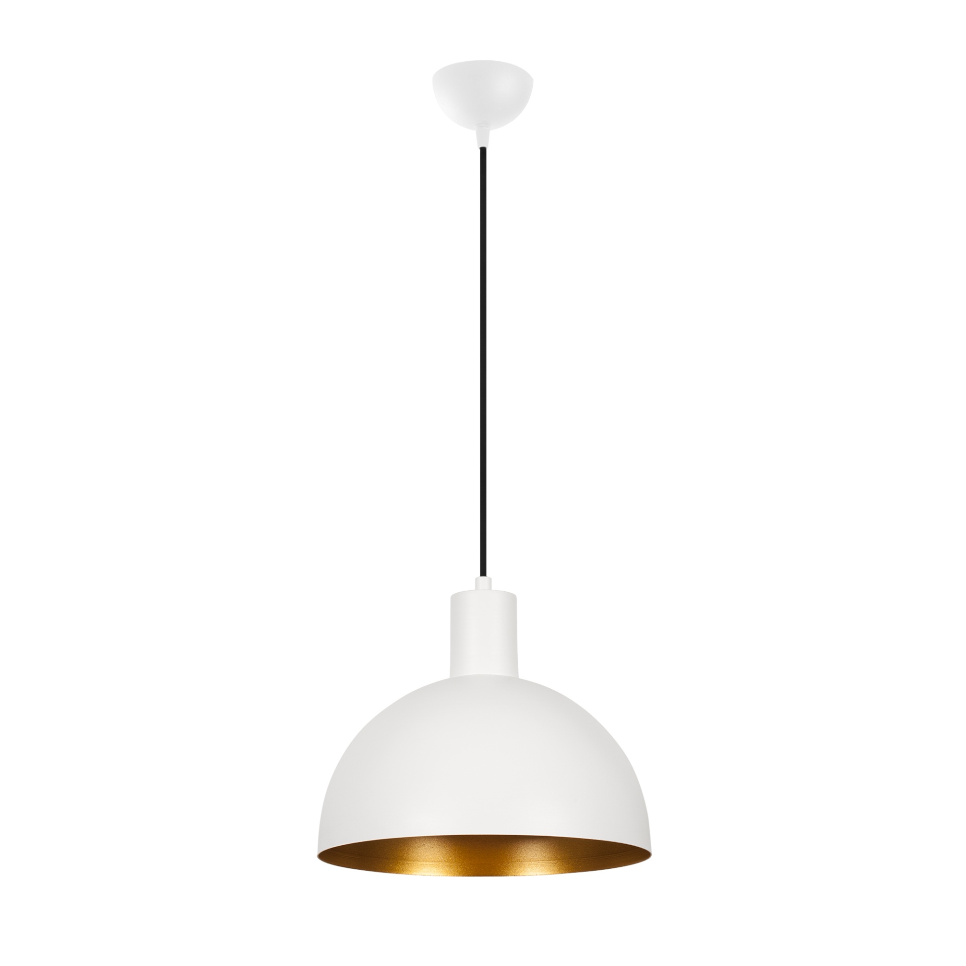 Candeeiro de tecto branco com interior dourado e cabo preto