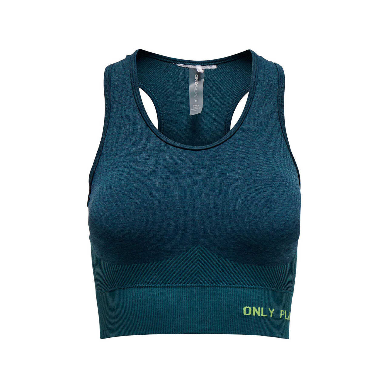 Top desportivo azul escuro com texto amarelo 'ONLY PL'