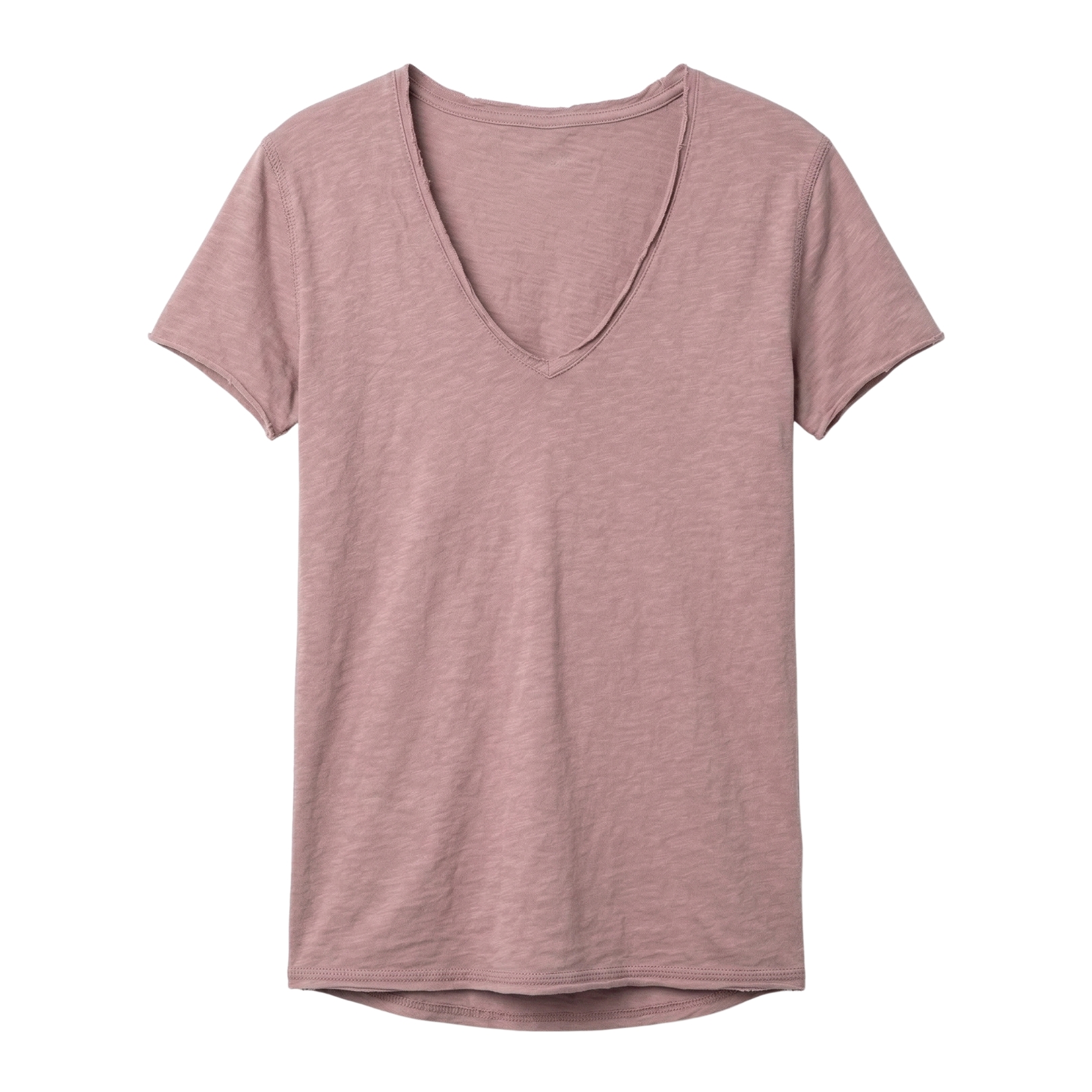T-shirt feminina rosa com decote em V e manga curta