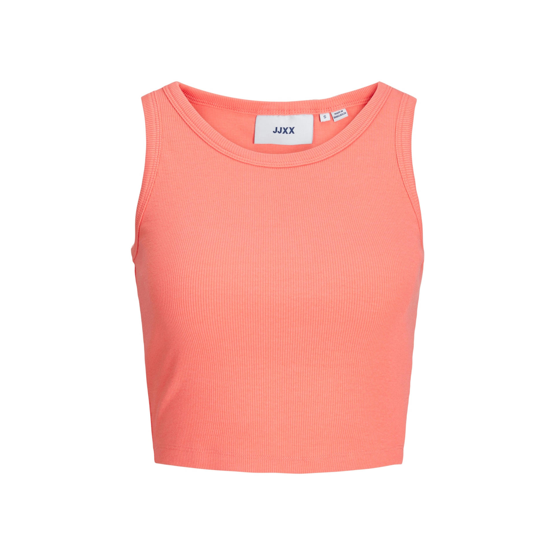 Top cropped sem mangas coral com textura canelada