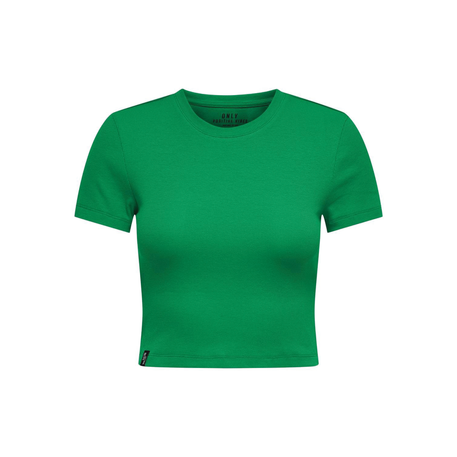 T-shirt cropped verde com manga curta e decote redondo