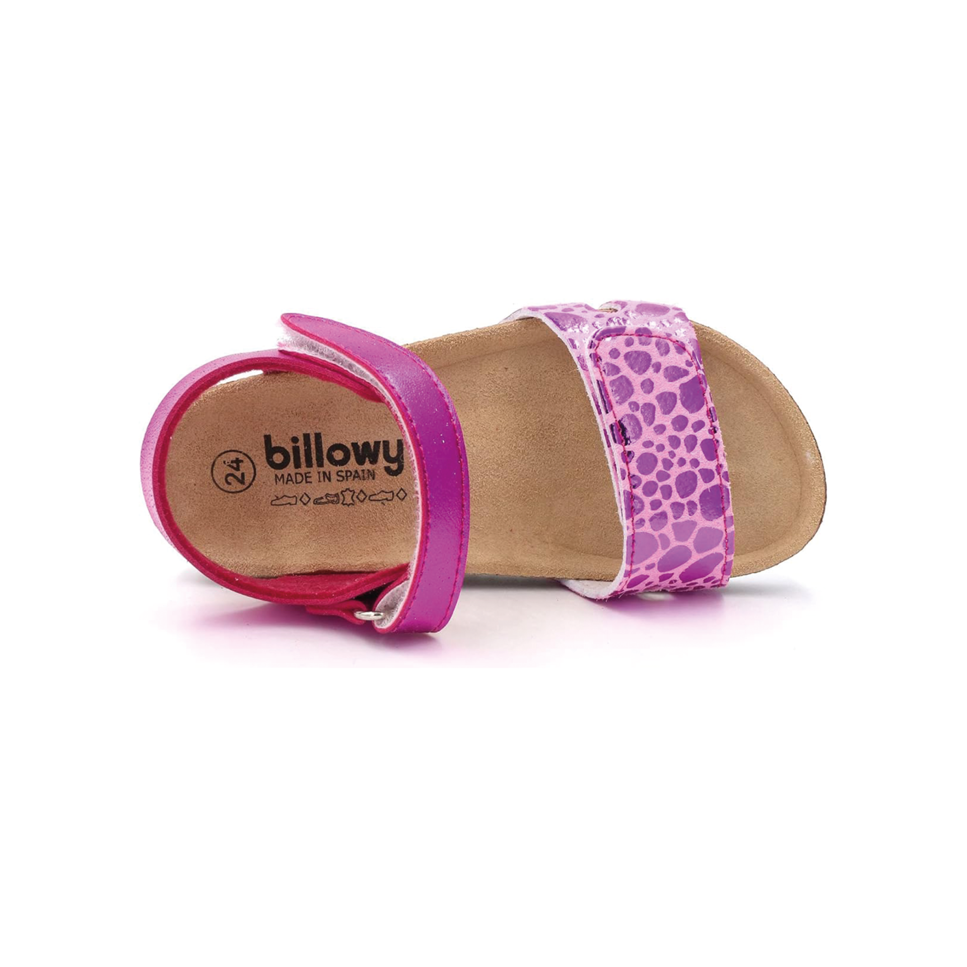 Sandália infantil rosa com tiras e sola castanha clara