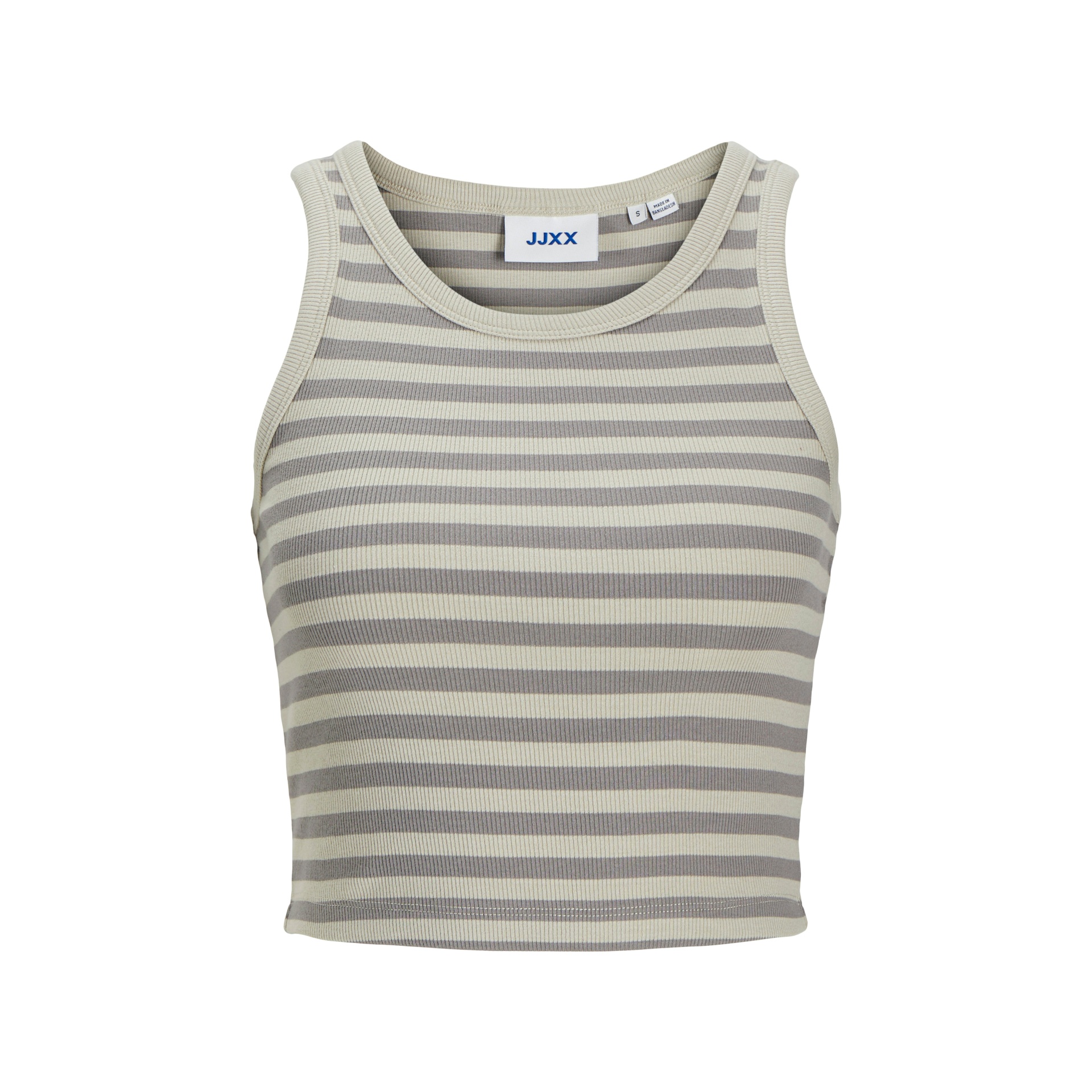 Top cropped riscas cinza e bege com etiqueta JJXX tamanho S