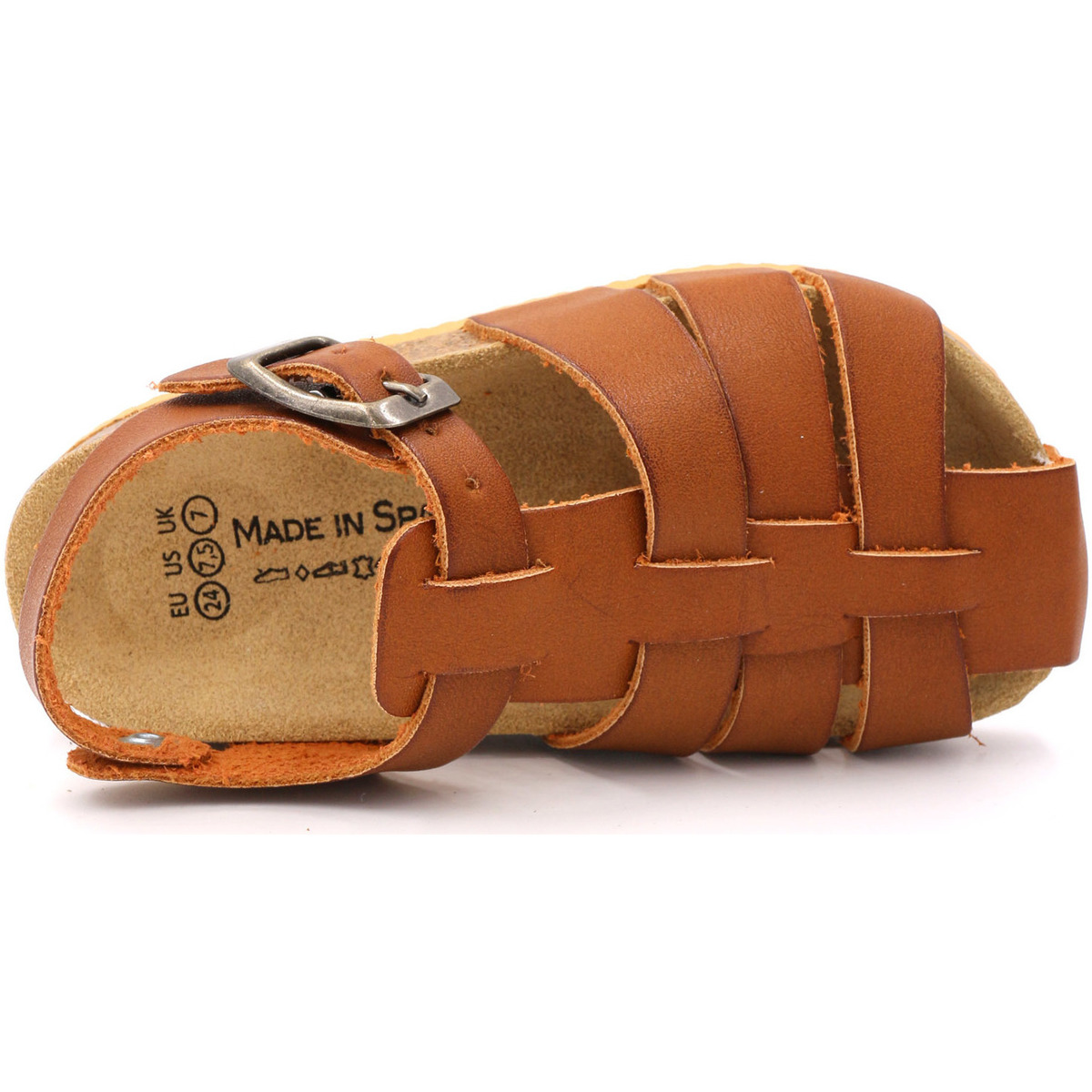 Sandália infantil castanha em pele com fivela e sola fina